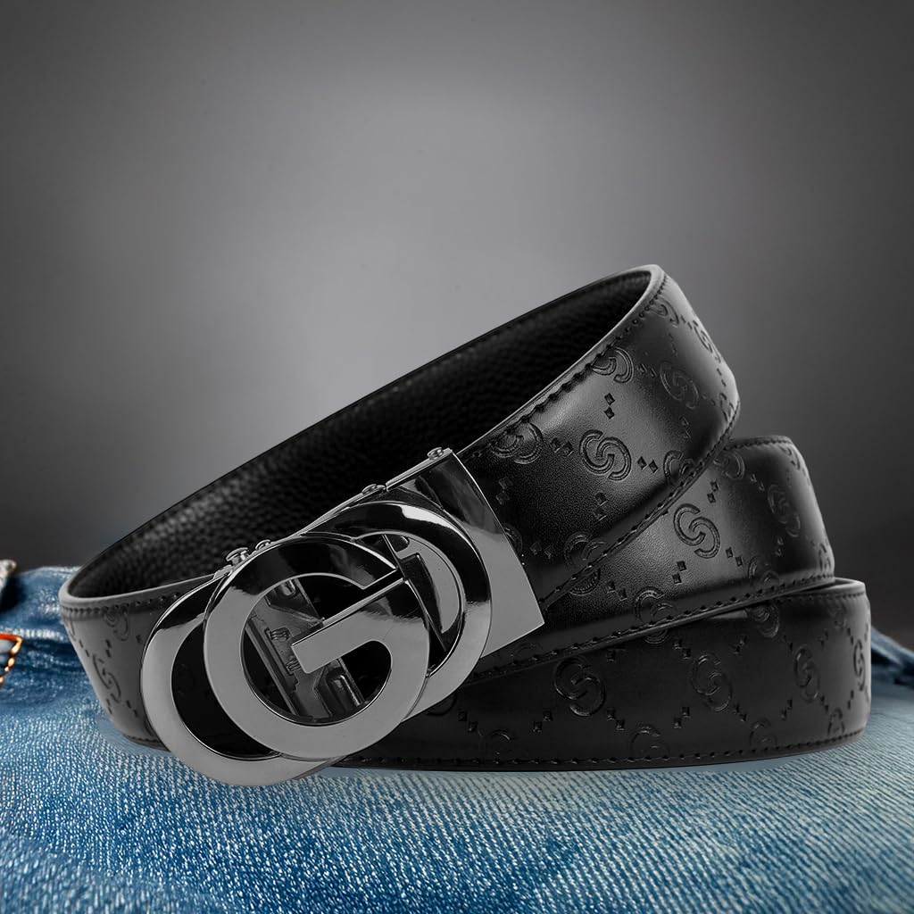 GUSTAVE Leather Belt for Men featuring Auto Lock Metal Buckle and 130cm Adjustable Fit | Formal and Casual Wear