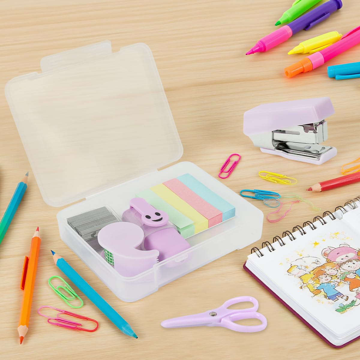 OFIFO Stationery Items Set for School and Office with Mini Stapler and 6pcs Supplies | Compact Portable Desk Kit