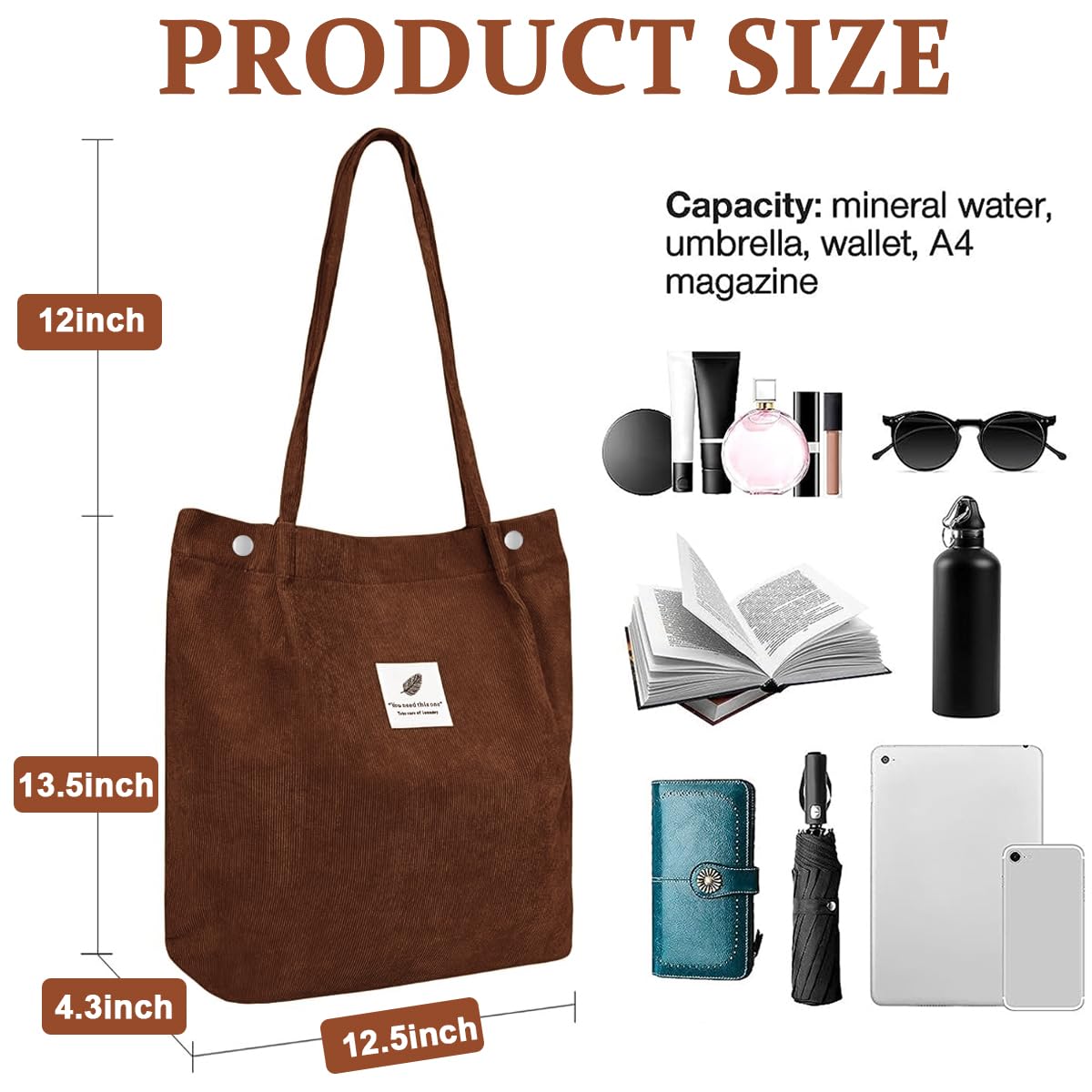 PALAY Tote Bag for Women with Soft Corduroy and Polyester Lining | 2PCS Brown Set