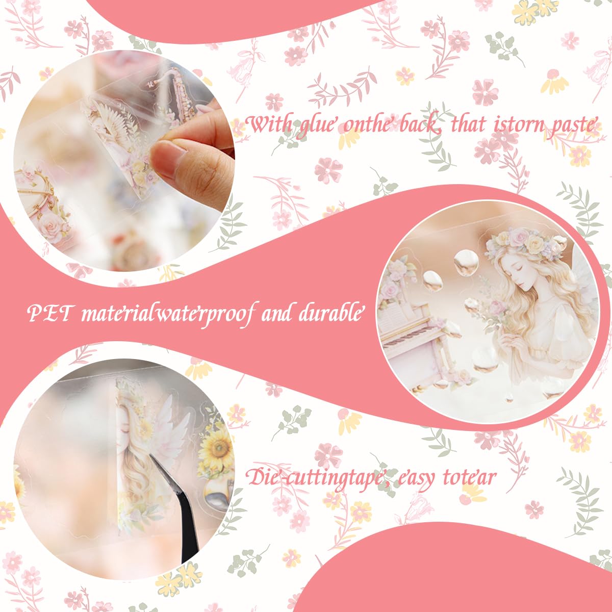 OFIFO Scrapbook Decorative Stickers Gift Set for Journals with 6 Rolls 50mm x 2m PET | Fairy and Angel Themed Decals