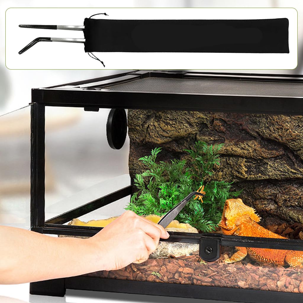 Qpets Feeding Tongs for Reptiles and Aquarium with 27cm Reach and Straight & Curved Tips | Stainless Steel with Rubber Sleeves