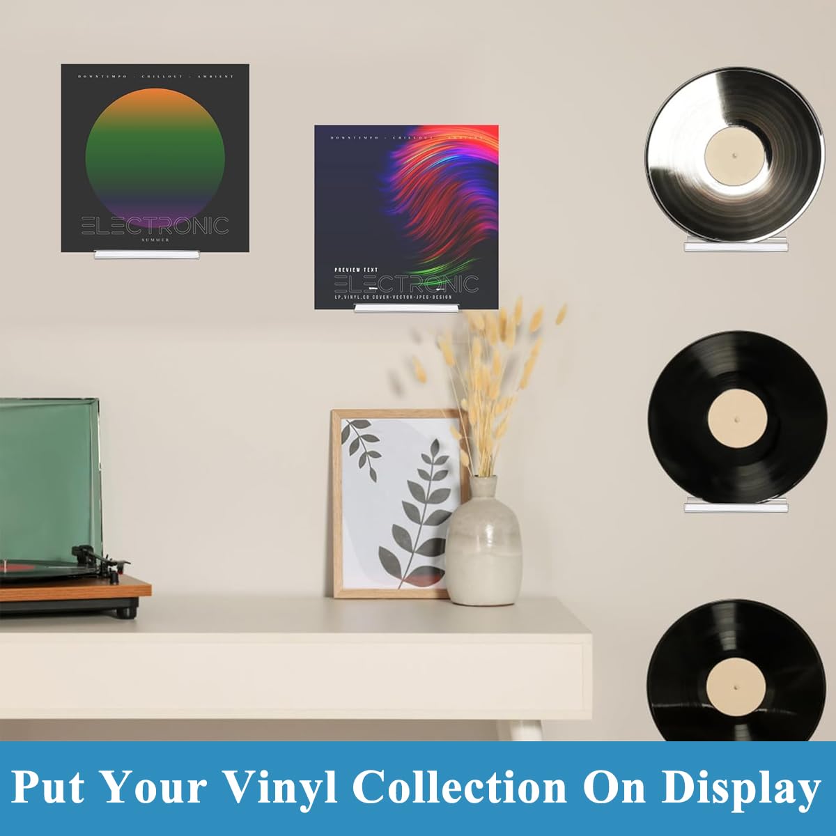 HASTHIP Vinyl Record Shelf Wall Mount for Home Display with 4 inch Clear Acrylic Holders | Set of 6