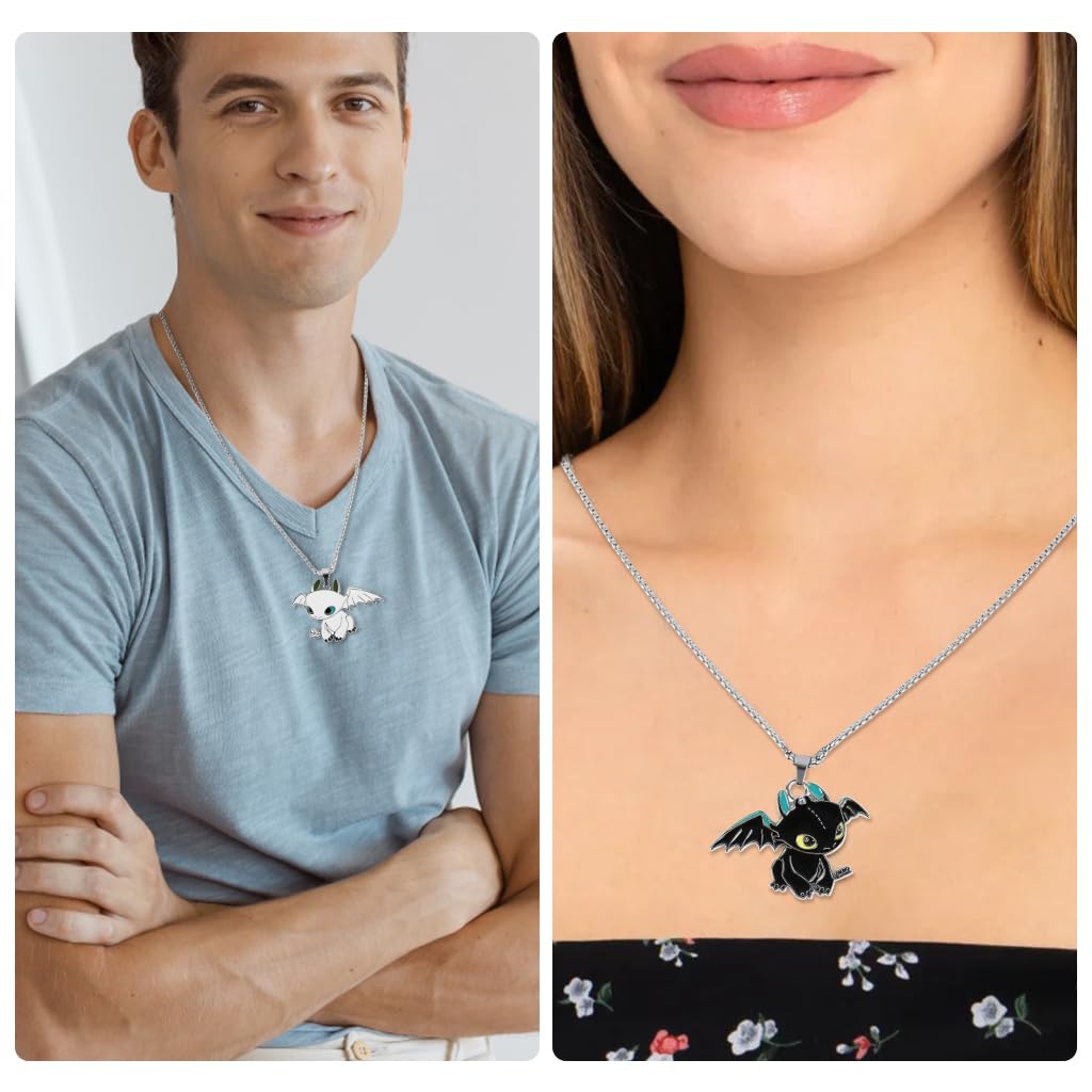 Zibuyu Couple Necklaces for Anniversary and Birthday Gifts with Multicolor Dragon Pendants | Stainless Steel Chains for Boyfriend and Girlfriend