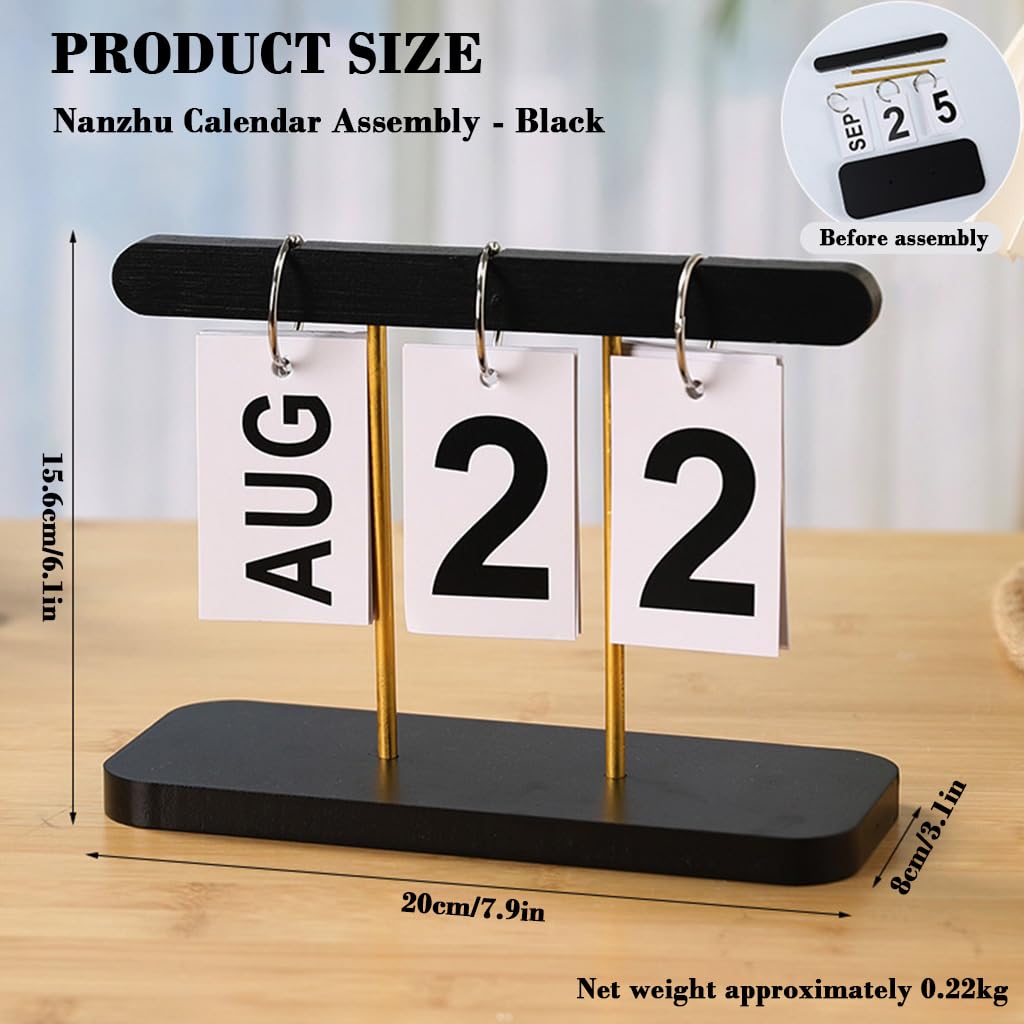 HASTHIP Wooden Perpetual Calendar for Office and Home with Retro Block Design | Desk Decor Gift