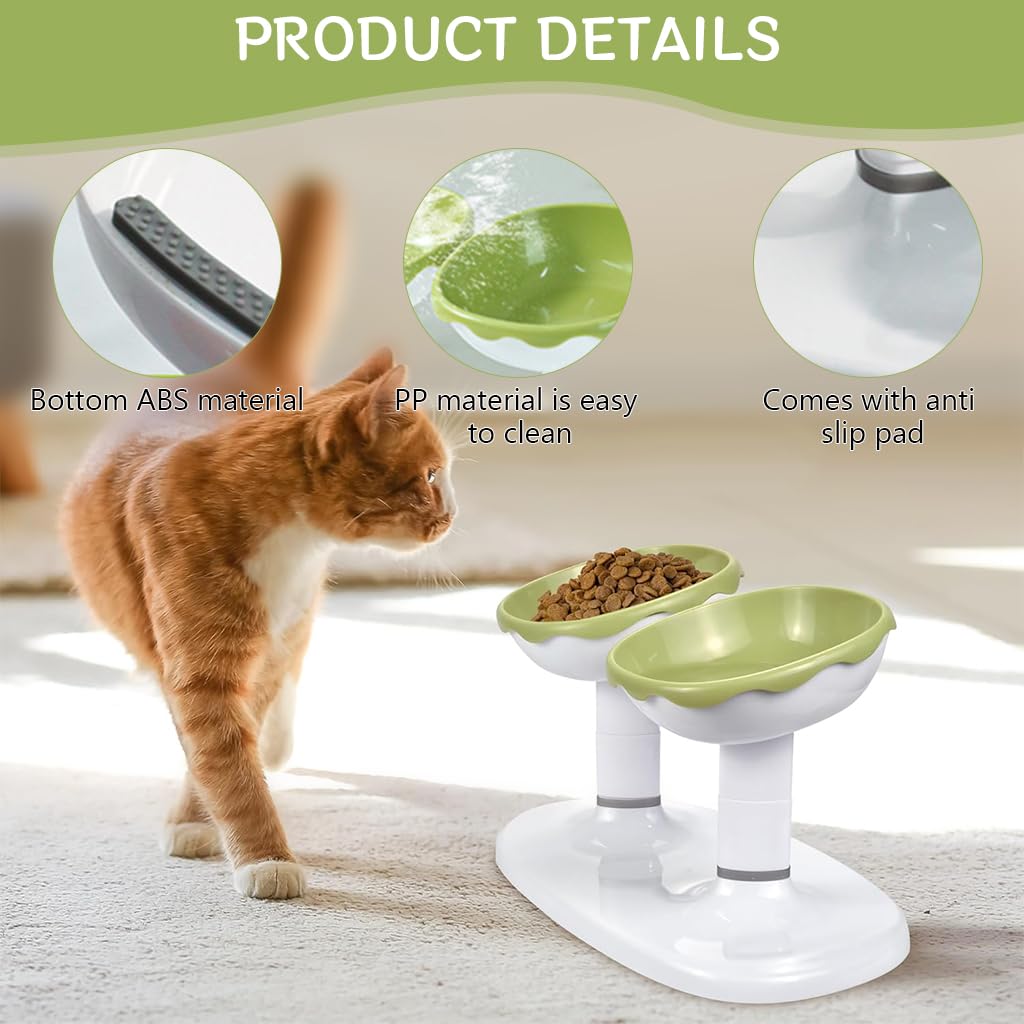 Qpets Cat Feeding Bowl with Dual 700ml Design and Adjustable 27cm Height | Tilted Raised PP Dish for Cats