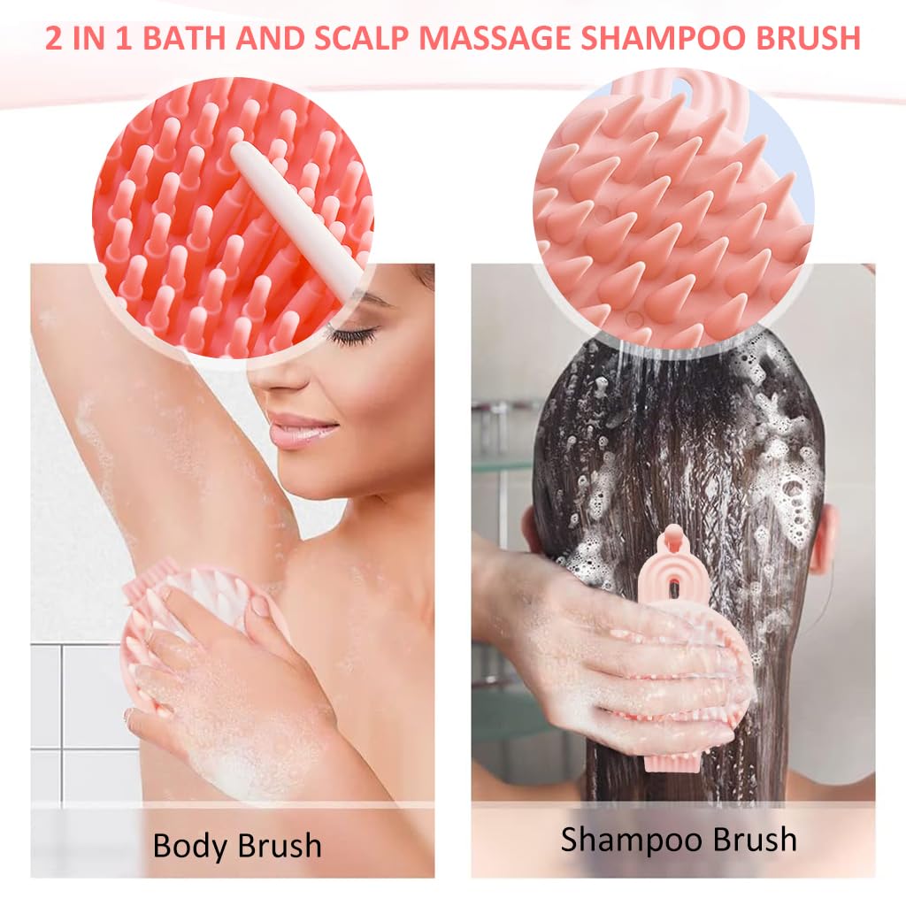 MAYCREATE® Silicone Body Scrubber, 2 in 1 Bath and Shampoo Brush, Soft Silicone Loofah for Sensitive Skin, Double-Sided Body Brush for Men Women, Lathers Well, Gentle Exfoliating