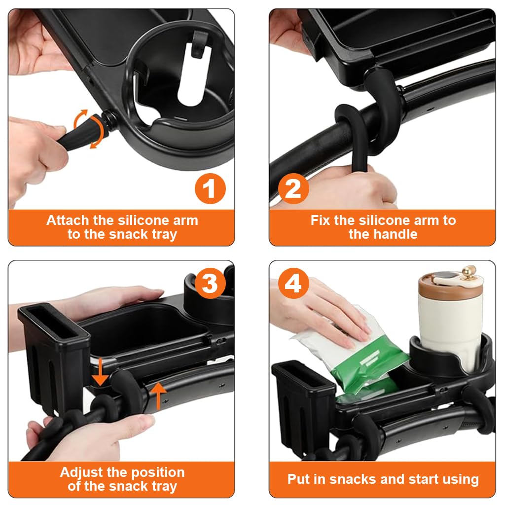 ZIBUYU Universal Stroller Snack Tray with 3 in 1 Cup and Phone Holder | 29×12.8×10.6 cm Adjustable ABS Food Tray