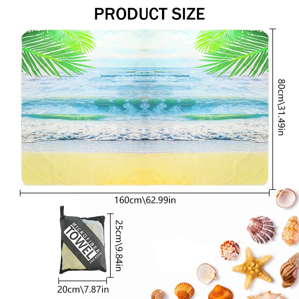 PALAY® Beach Towel Micro Fiber Beach Blanket with Storage Mesh Bag Large Quick Dry Fitness Towel Fashion Print Beach Towel Blanket Yoga Mat Multipurpose Towel, 31x60 Inches