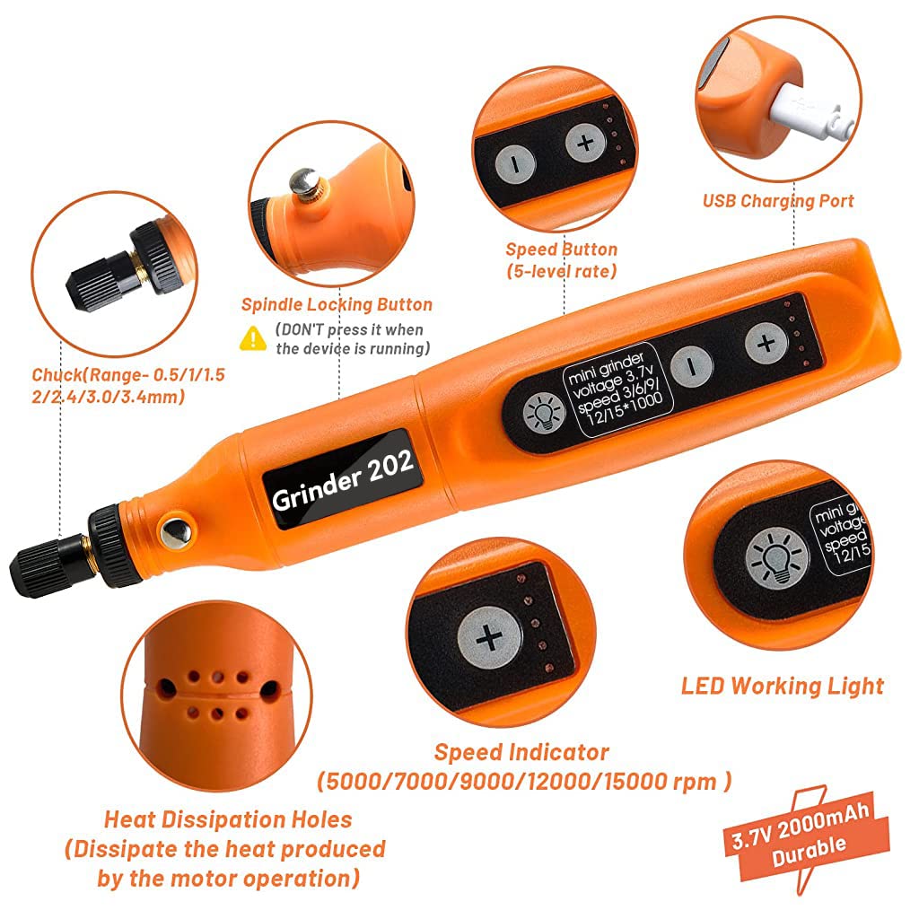 Verilux Electric Cordless Rotary Tool Kit with 55pcs Sanding Accessories and 3 Speed USB Charging | Ideal for DIY Craft Polishing and Sanding