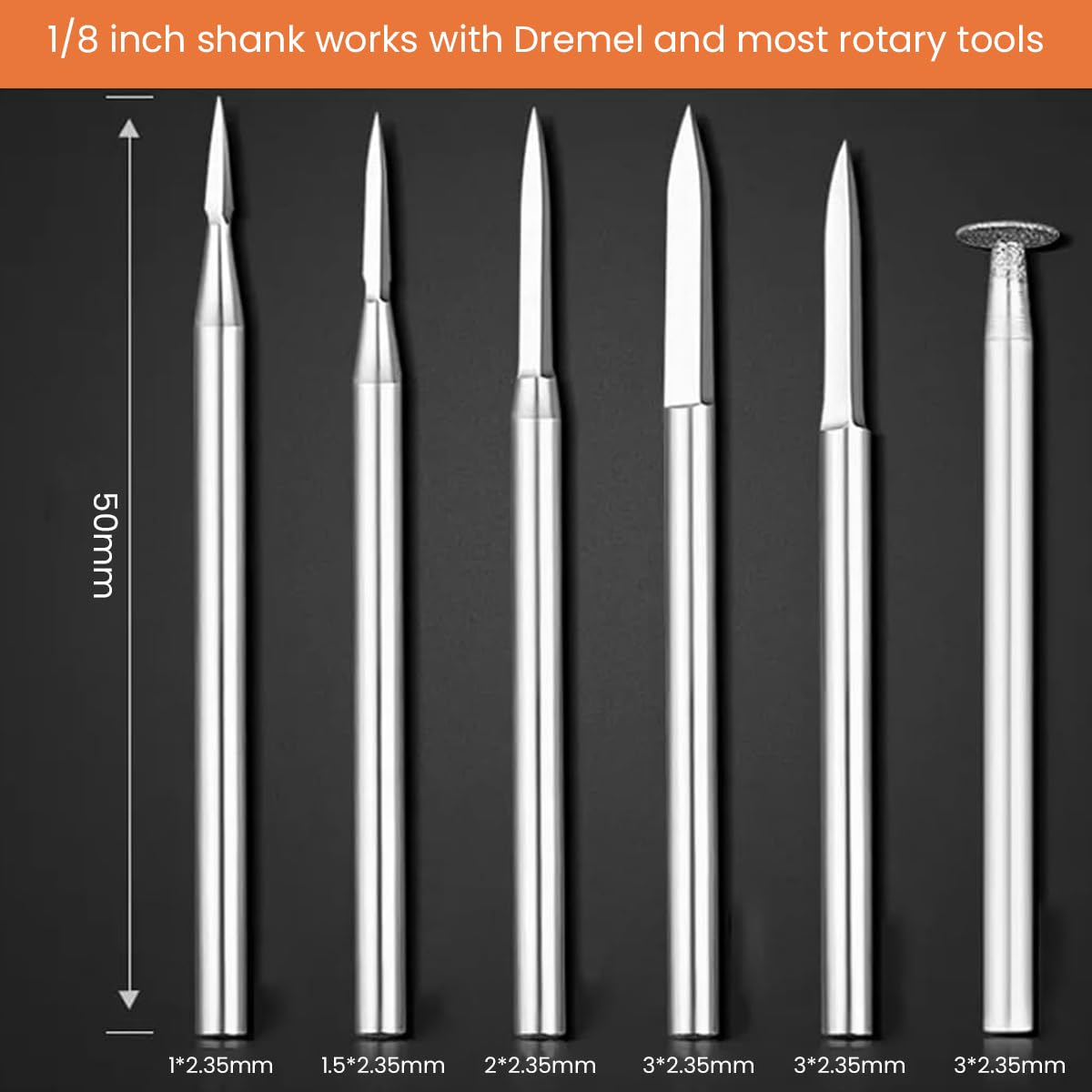 Serplex® 6Pcs Carving Bits Detail Carving Bits for Rotary Tool 2.35mm Shrank Stainless Steel Engraving Carving Drill Bit Detailing Engraving Bits Rotary Carving Bits for DIY Wooden Carving Woodworking