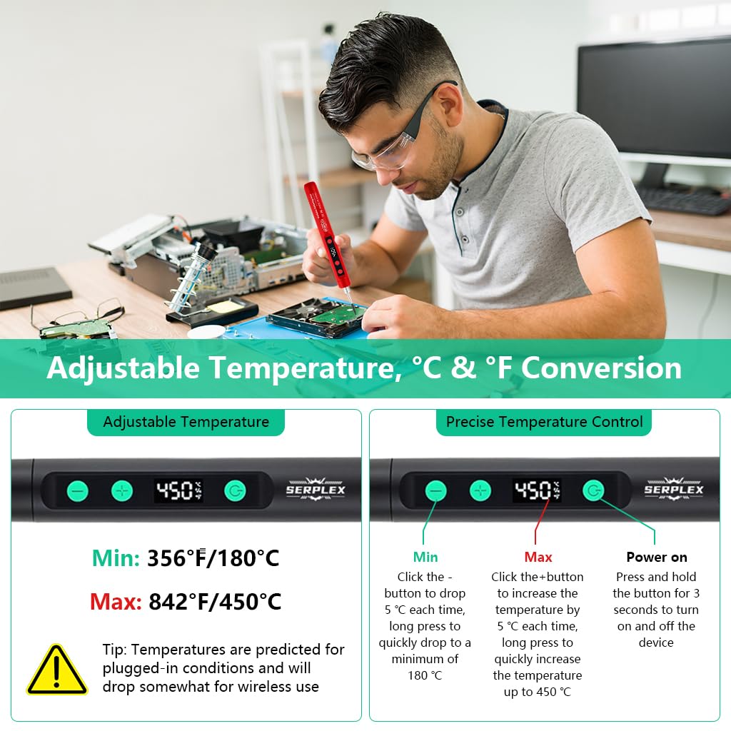 Serplex Soldering Iron Kit for Electronics with 15W Power and Ceramic Heater | USB Rechargeable