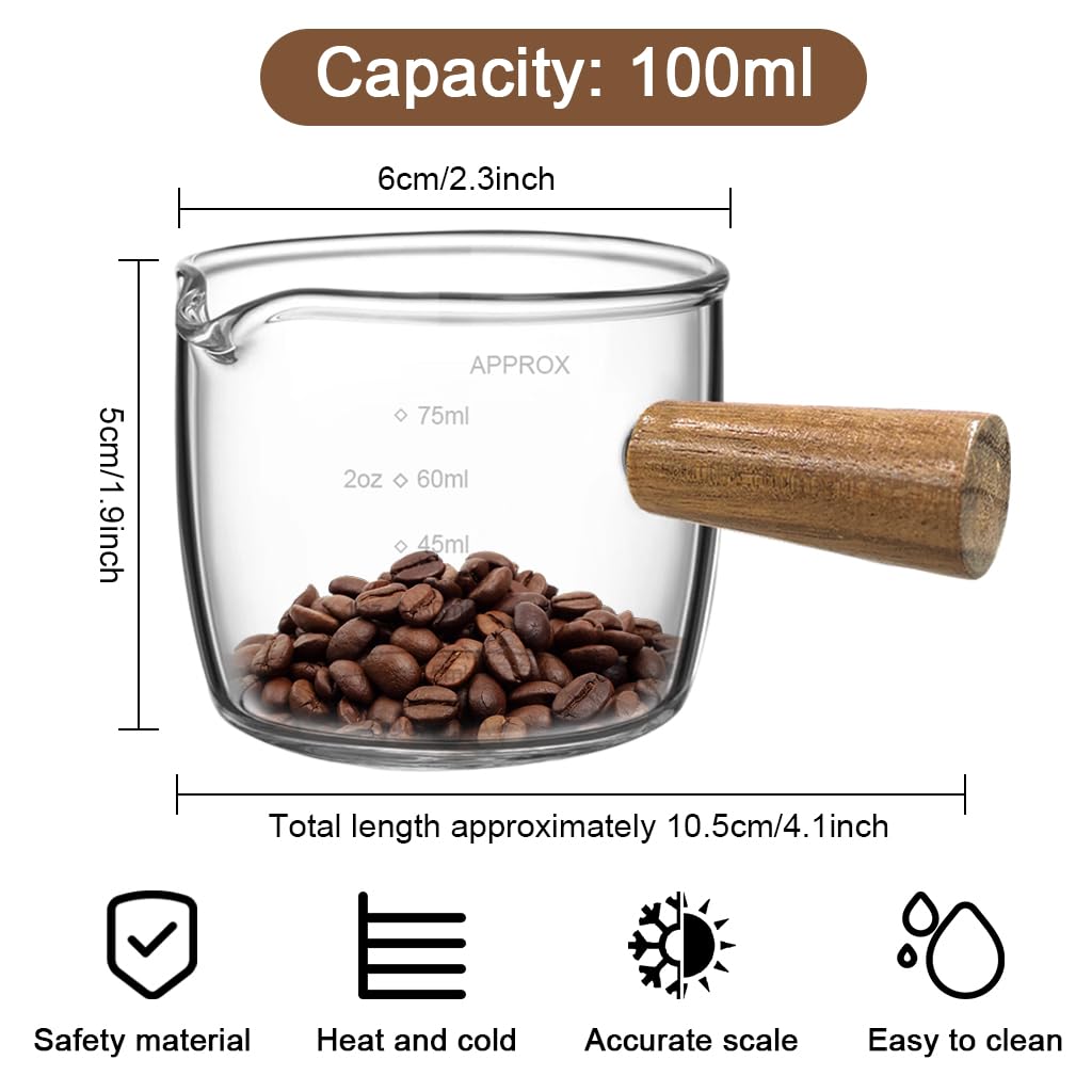 Supvox Espresso Shot Glass for Double Espresso 75ml with Wooden Handle and Heat Resistant Glass