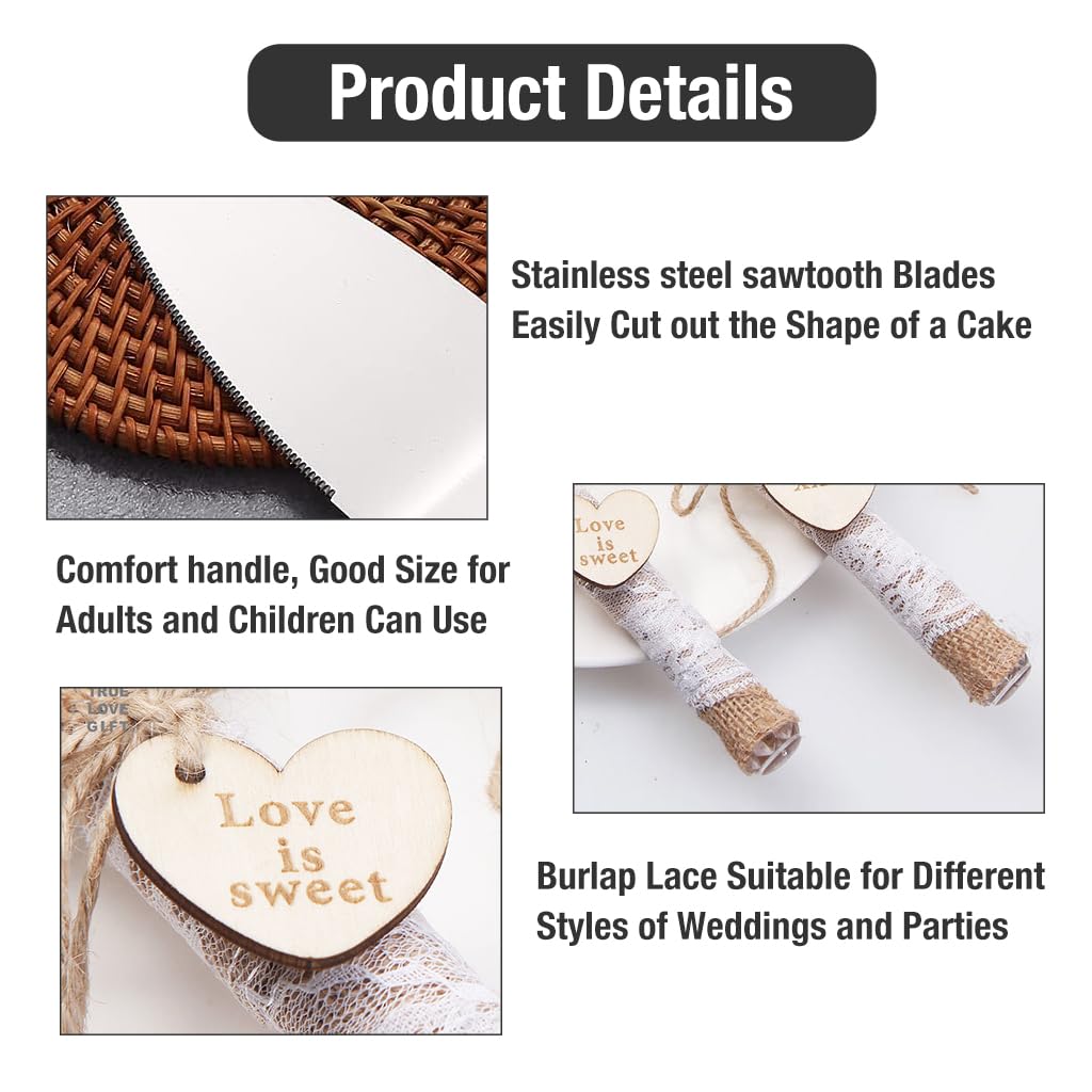 HASTHIP Cake Knife Set for Wedding and Party with Hemp Rope Handle and Gift Box | Stainless Steel Server