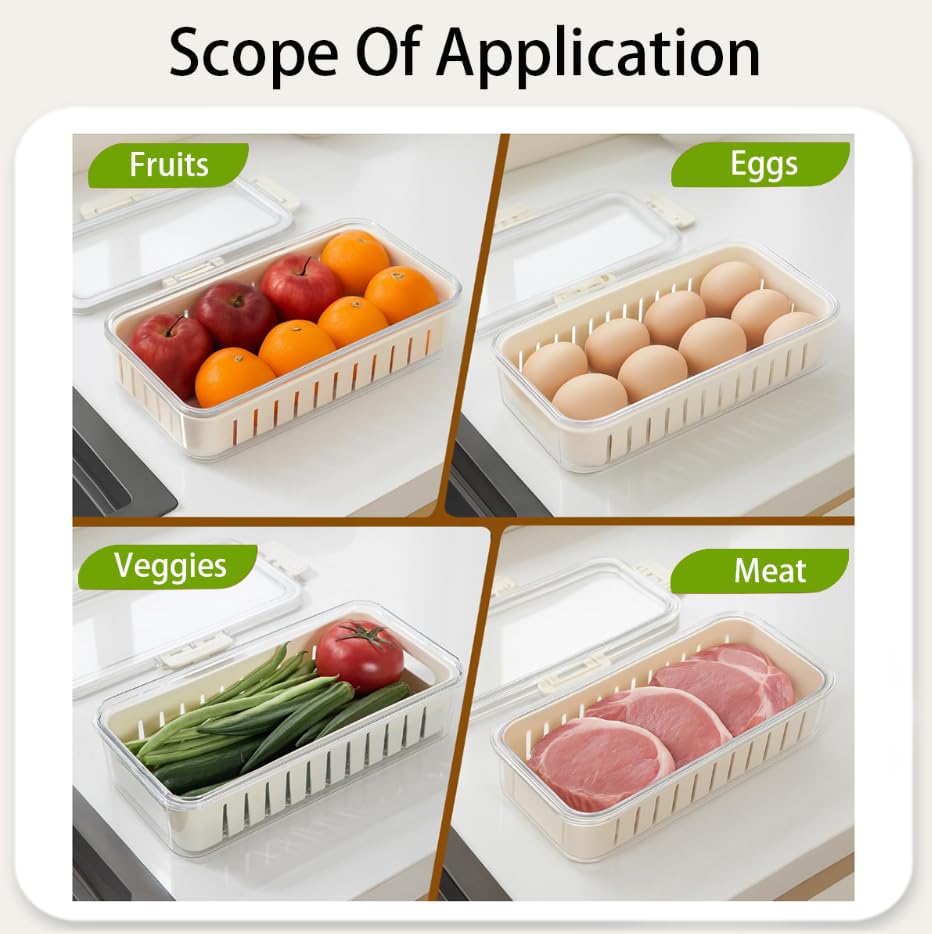 Zibuyu Fridge Storage Containers with Drain Basket and Airtight Lid for Fresh Produce | PET Crisper Box for Kitchen and Picnic Use