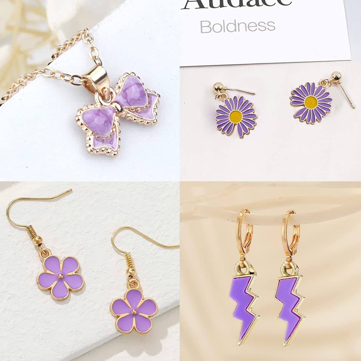 MAYCREATE Enamel Pendant Charms Set for DIY Jewelry Making with Hanging Hole | 31Pcs Gold Plated Purple Kit