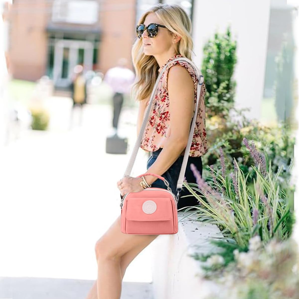 PALAY Womens Crossbody Bag for Travel with Triple Zipper Layers 21x10x18cm Waterproof Pink