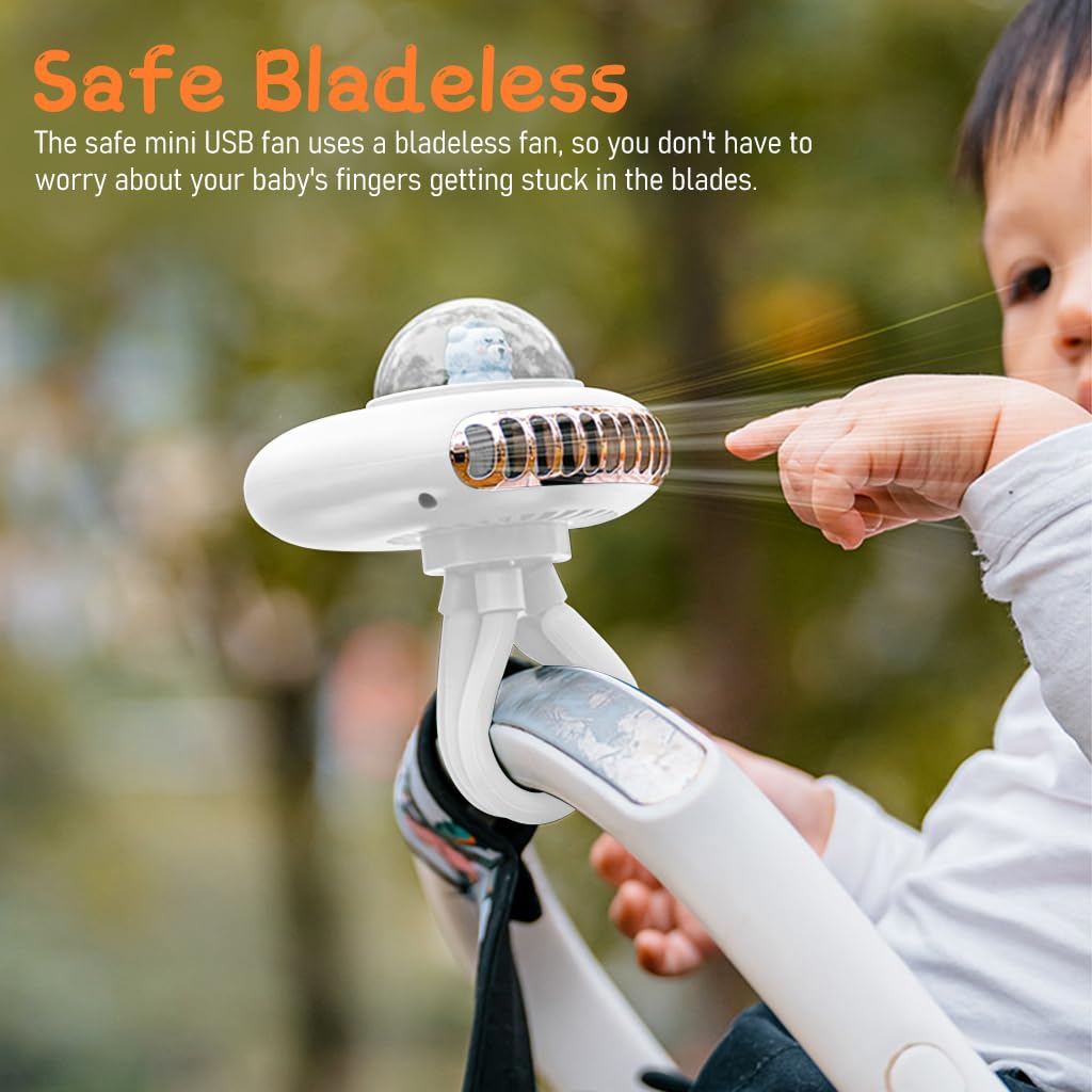 Mini Portable Fan for Stroller and Desk with 2000mAh Rechargeable Battery | 3 Silicone Claws