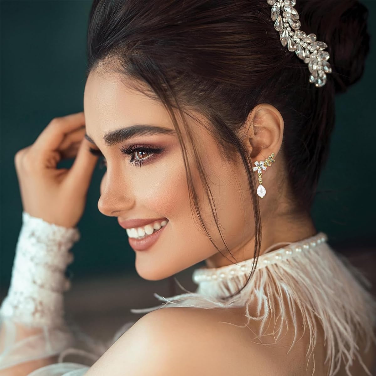 ZIBUYU Gold Pearl Flower Dangle Earrings for Women featuring Hypoallergenic Nickel-Free Alloy | Elegant Lightweight Jewelry for Weddings and Everyday Wear