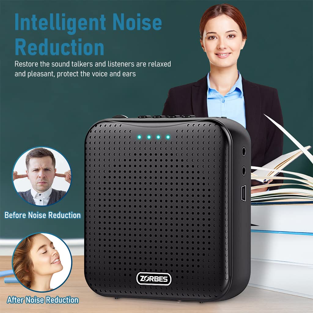 ZORBES Bluetooth Voice Amplifier for Teachers and Tour Guides with 5W DSP Noise Reduction | 2200mAh USB Rechargeable Speaker and Wired Headset