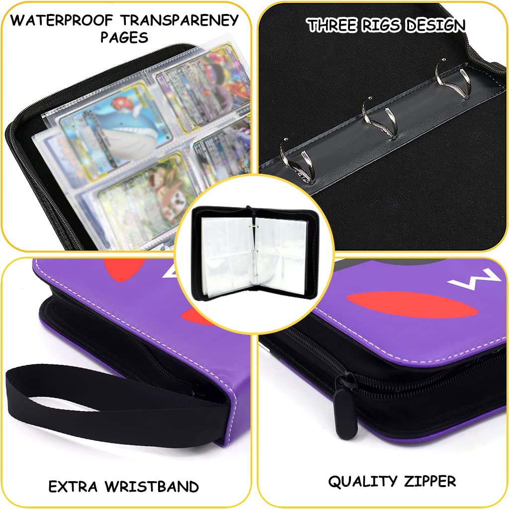 PATPAT Pokémon Card Binder for Kids with 3 Ring 50 Page Sheets 400 Card Capacity | EVA PU Zipper Album
