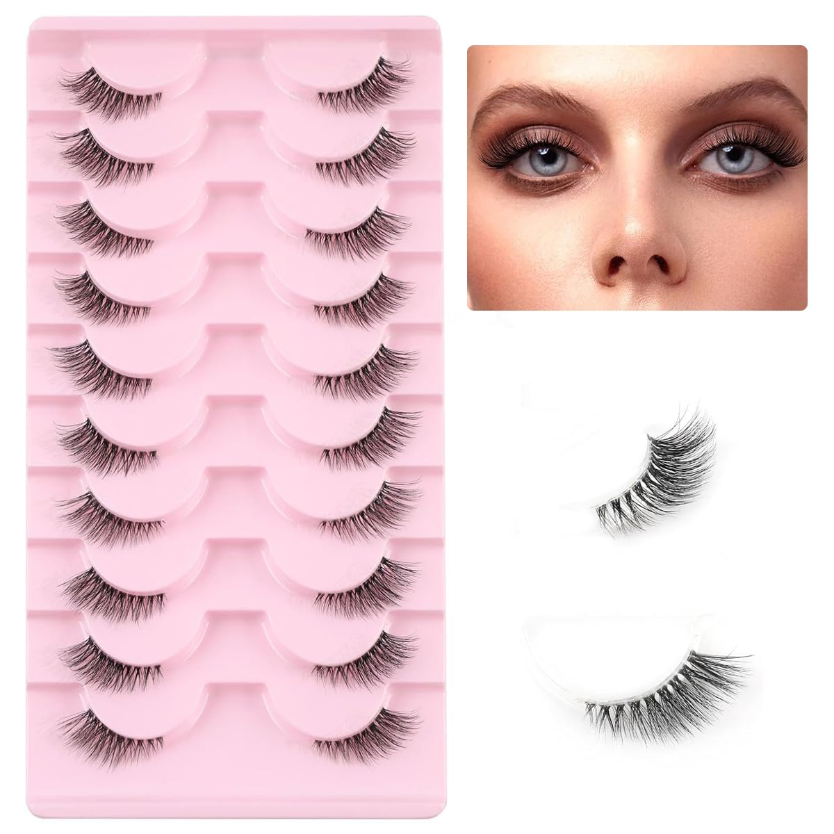 MAYCREATE® 10 Pairs Cat Eye Lashes Fluffy Winged Eye Lashes Extensions Wispy Cat Eye Lashes Party Look Eyelashes Alluring Look Eyelashes