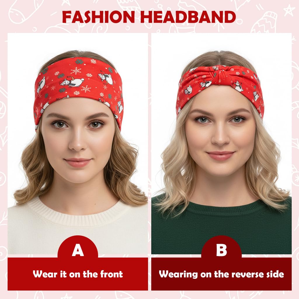 MAYCREATE Wide Hair Bands for Women with 3 Festive Christmas Designs | Soft Stretchy Fabric