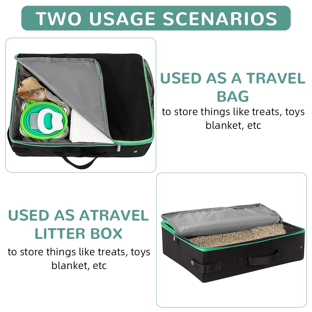 Qpets Portable Cat Litter Box for Travel with 40x30x13cm Foldable Case and Waterproof Oxford Cloth | Easy Clean Reusable Set of 2
