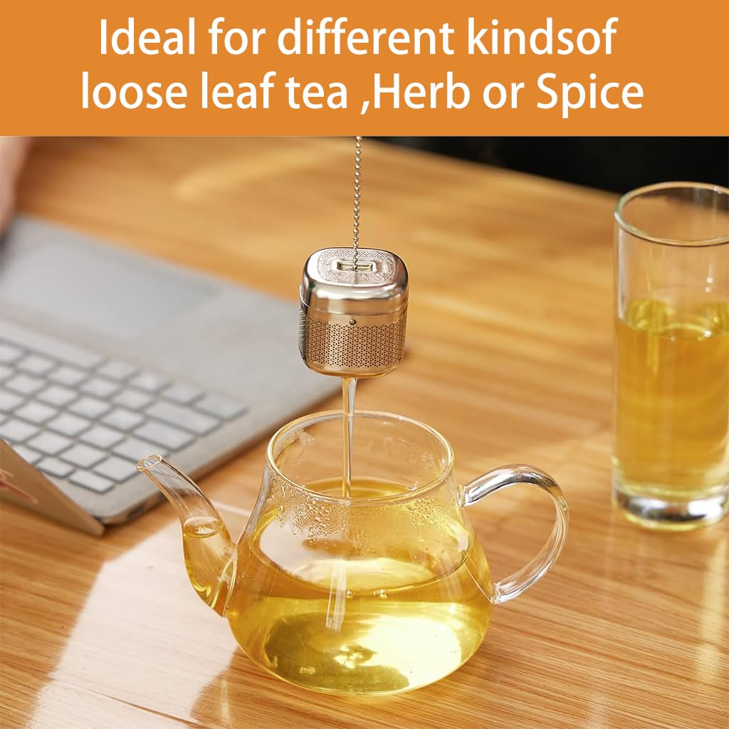 Supvox Tea Infuser Cube for Loose Leaf Brewing with Hook Chain Fine Mesh 4x4x3.8cm 304 Stainless Steel