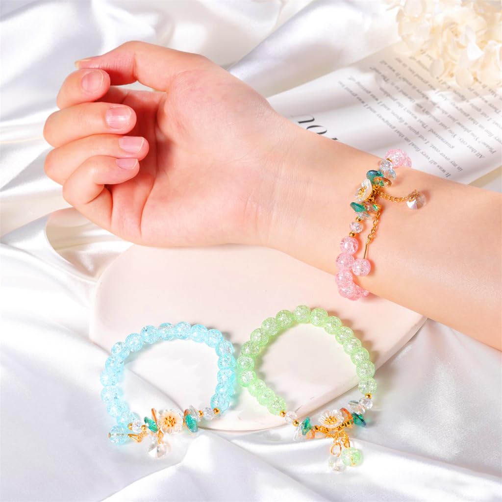 SANNIDHI Crystal Beads Bracelet Set for Girls with Floral Charms and Elastic String | 4pcs Friendship Gifts