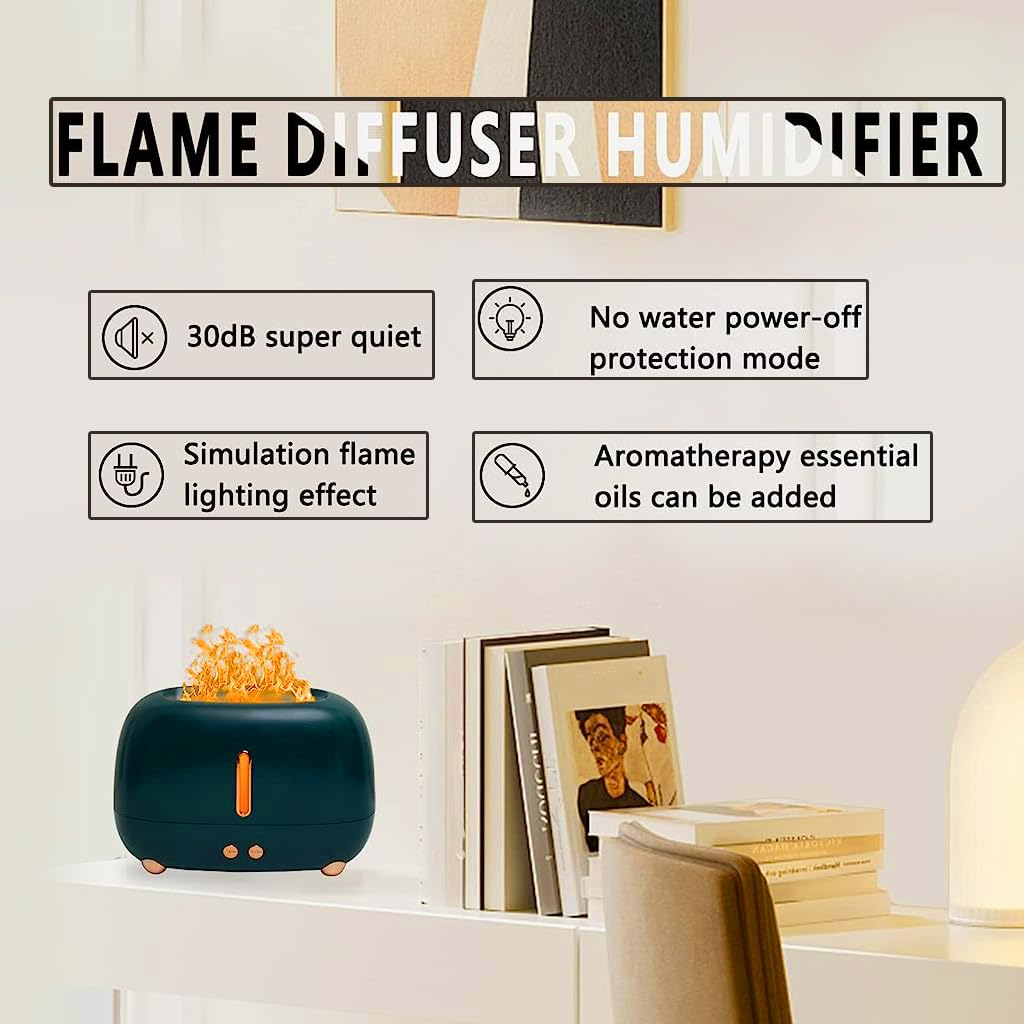 HANNEA Flame Humidifier for Room with 250ml Tank and 3 Color Ultrasonic Mist Light | Auto-Off