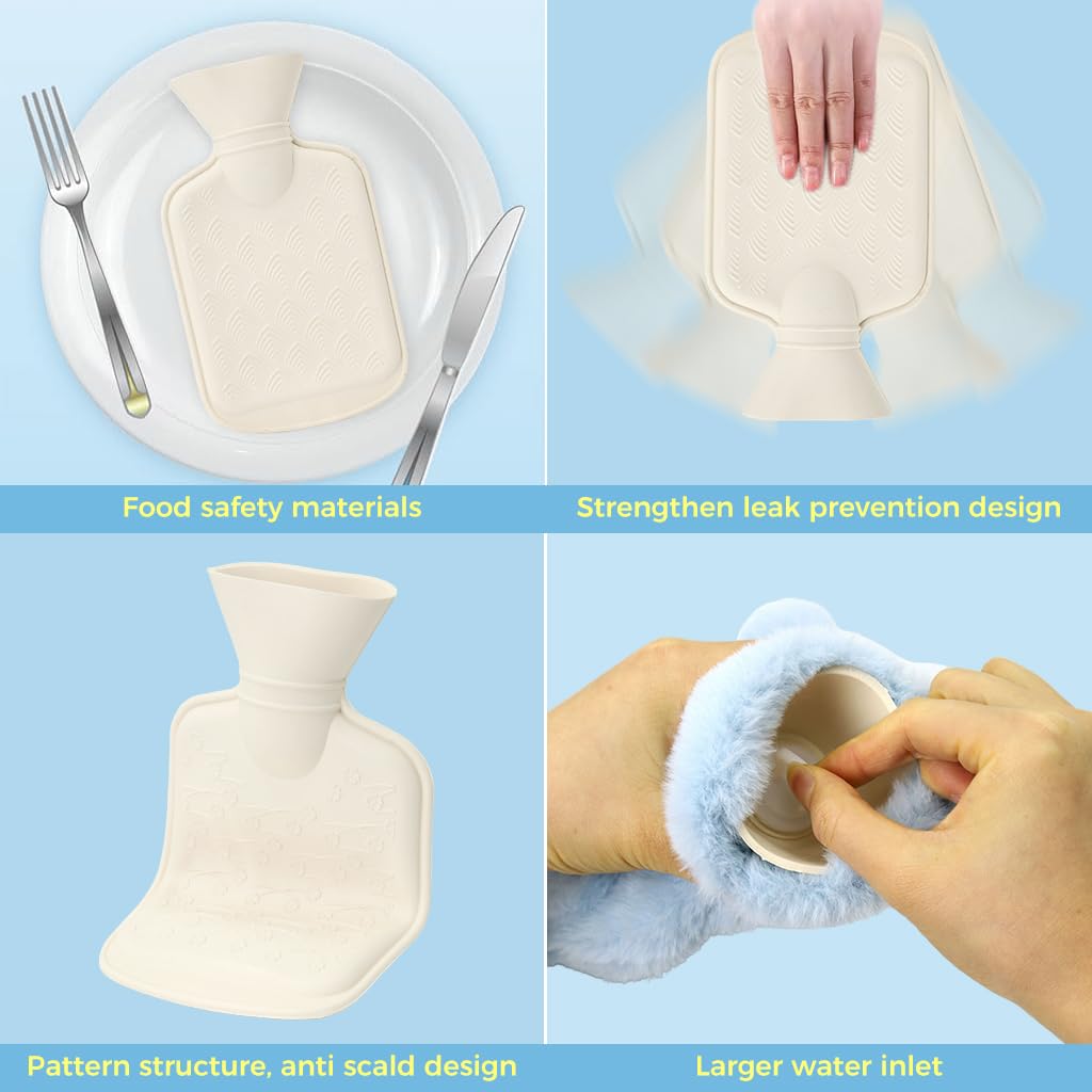 ZIBUYU Hot Water Bag for Period Pain Relief with Screw Cap PVC Design and Plush Cover