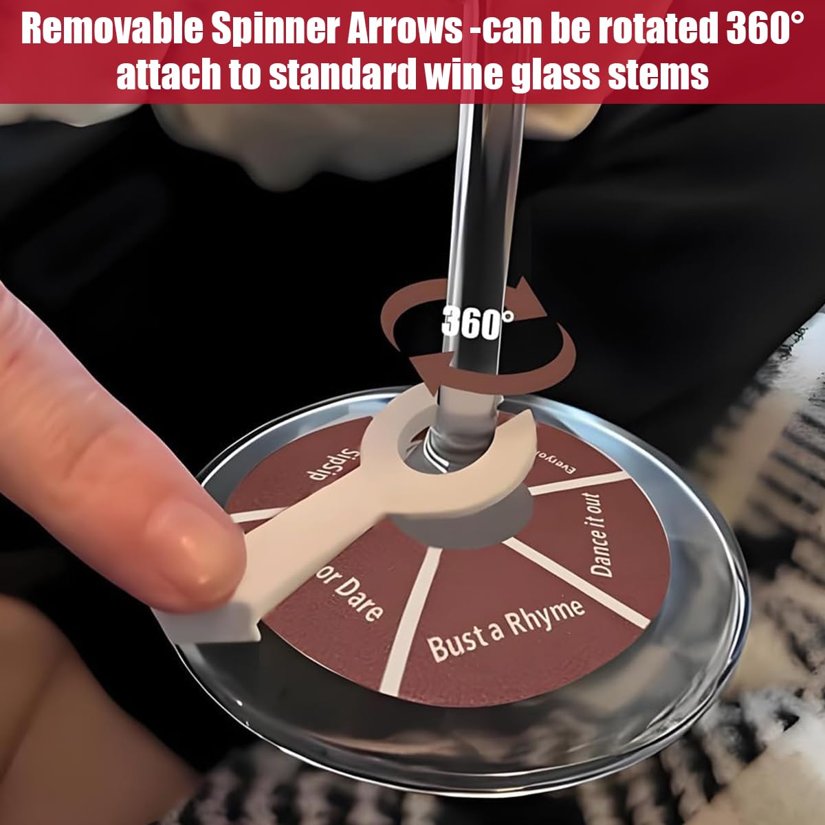 HASTHIP Wine Glass Spinner Game for Party Gatherings with 6Pcs Base-Attached Wheels | Fun Ice-Breaking Drinking Game for Adults