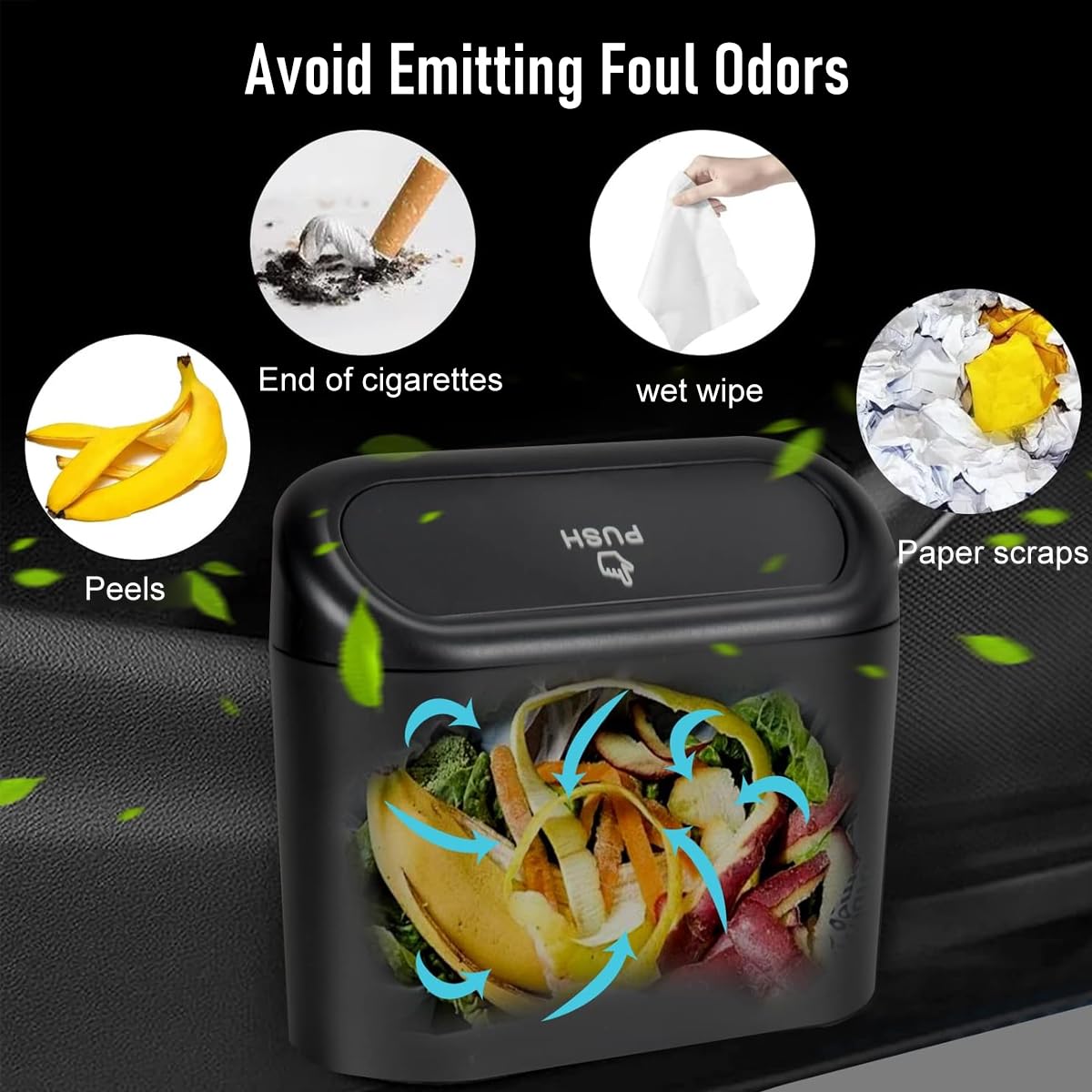 ZIBUYU Small Car Trash Bin for Vehicle Organization with 2 in 1 Flip and Push Lid | Waterproof ABS Clip-On Design
