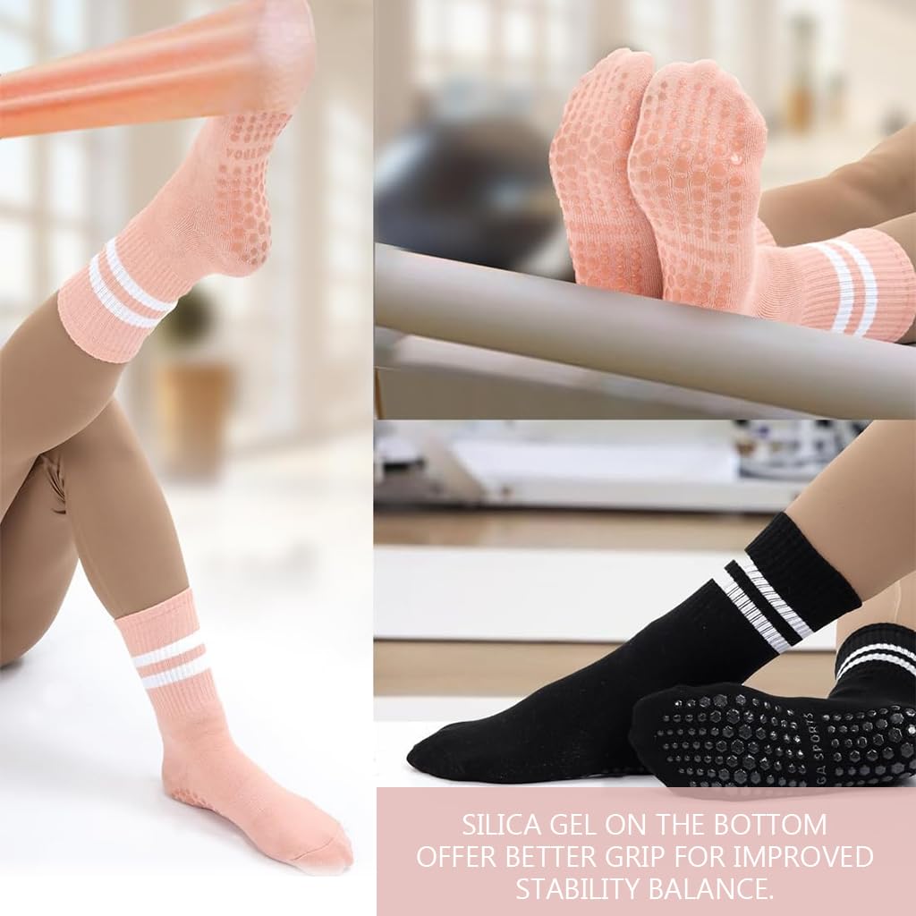 PROBEROS Yoga Socks for Women with Anti Slip Silicone Grip and Breathable Cotton | 4 Pairs