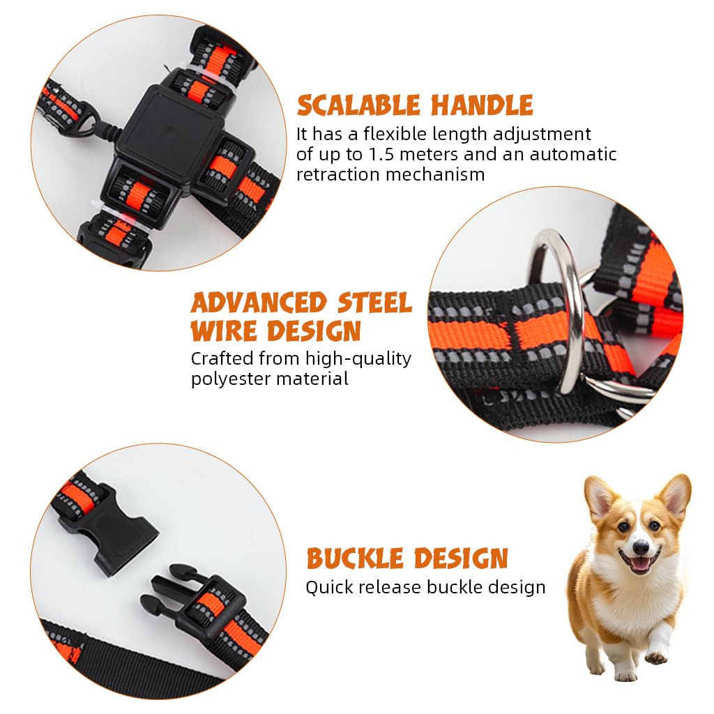 Qpets Dog Harness for Medium Dogs with 59 inch Retractable Leash and Quick Release Buckle | Reflective 2 in 1 Polyester Vest