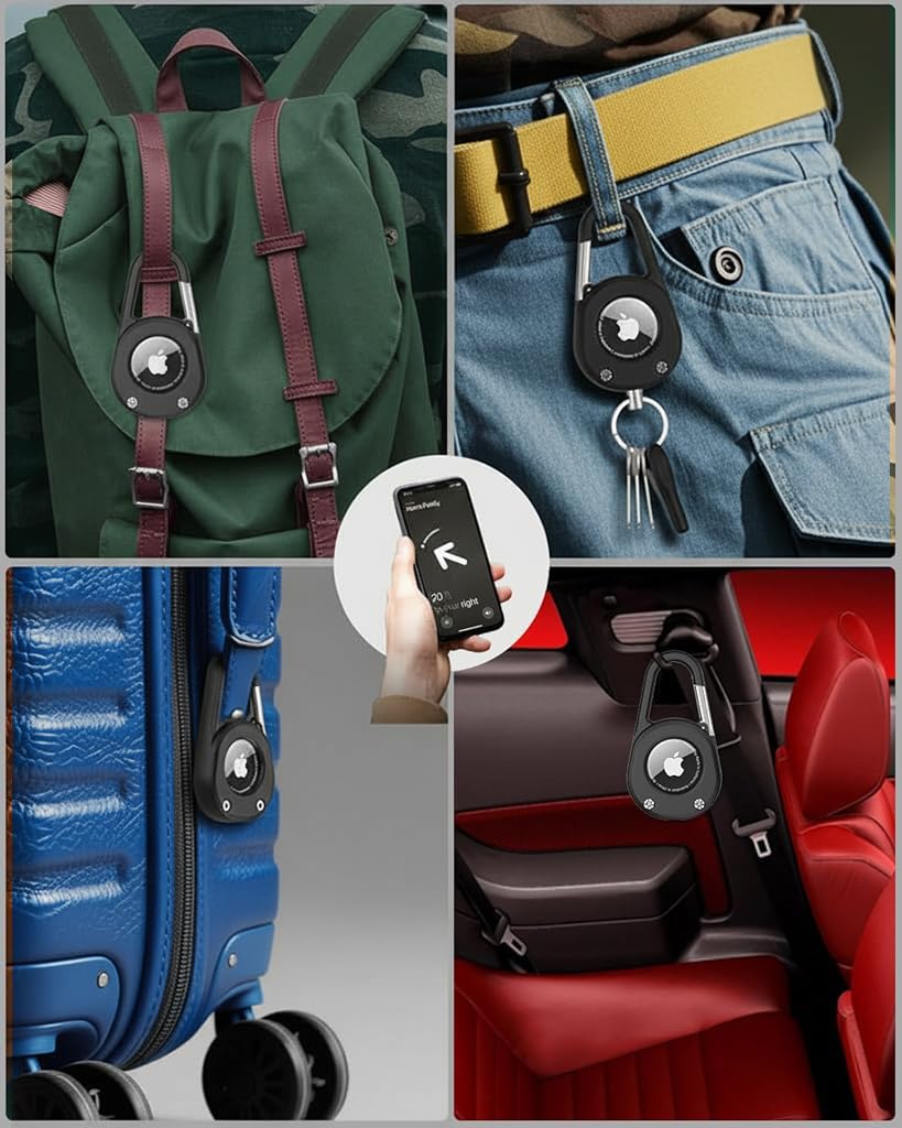 ZORBES AirTag Holder Keychain for Travel and Pets with Screw Lock Carabiner Clip | Hard Plastic Waterproof Case