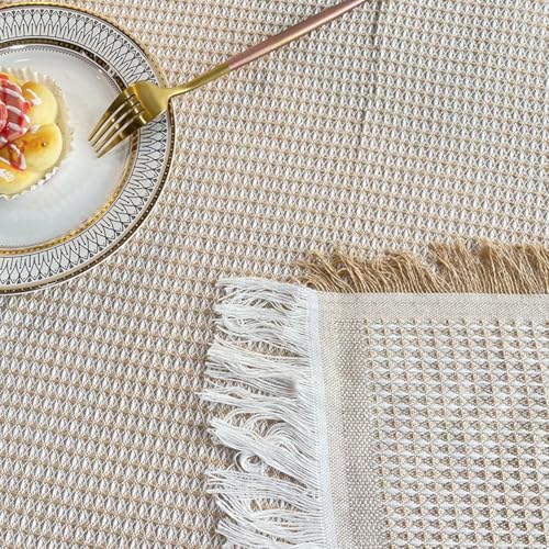 HASTHIP® Home Linen Premium Cotton 48 inch Circular Table Cloth Printed Round 4 Seater Washable Reusable Cloth Cover for Table top (48 inch Diameter, Aangan Blue)
