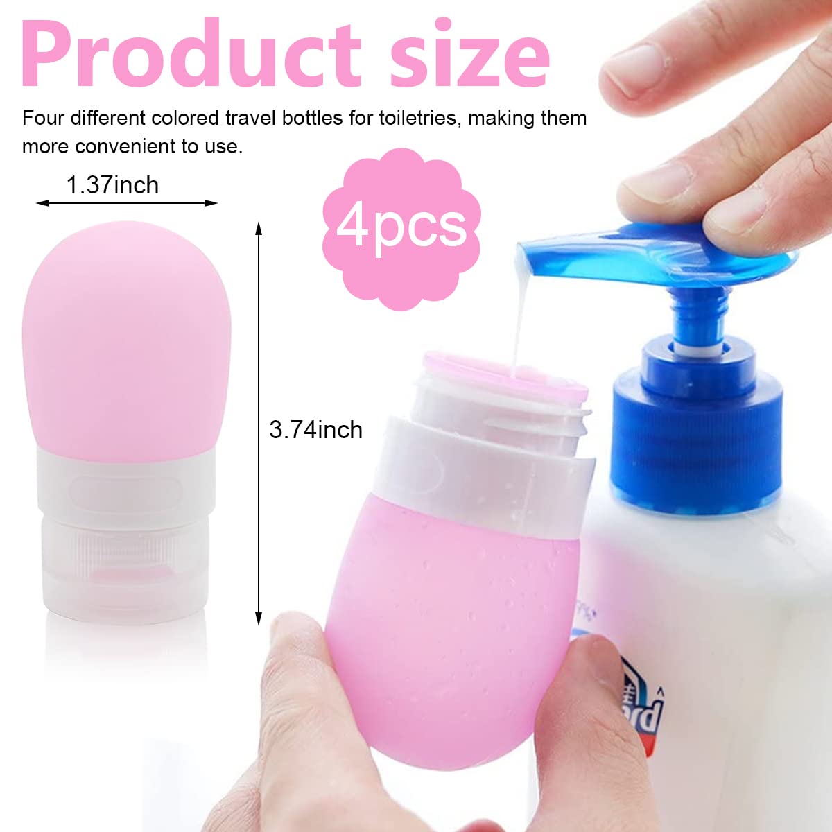MAYCREATE Travel Bottles for Toiletries 60ml Set with Leakproof Lid and BPA Free Silicone | 4 Refillable Multicolour Containers