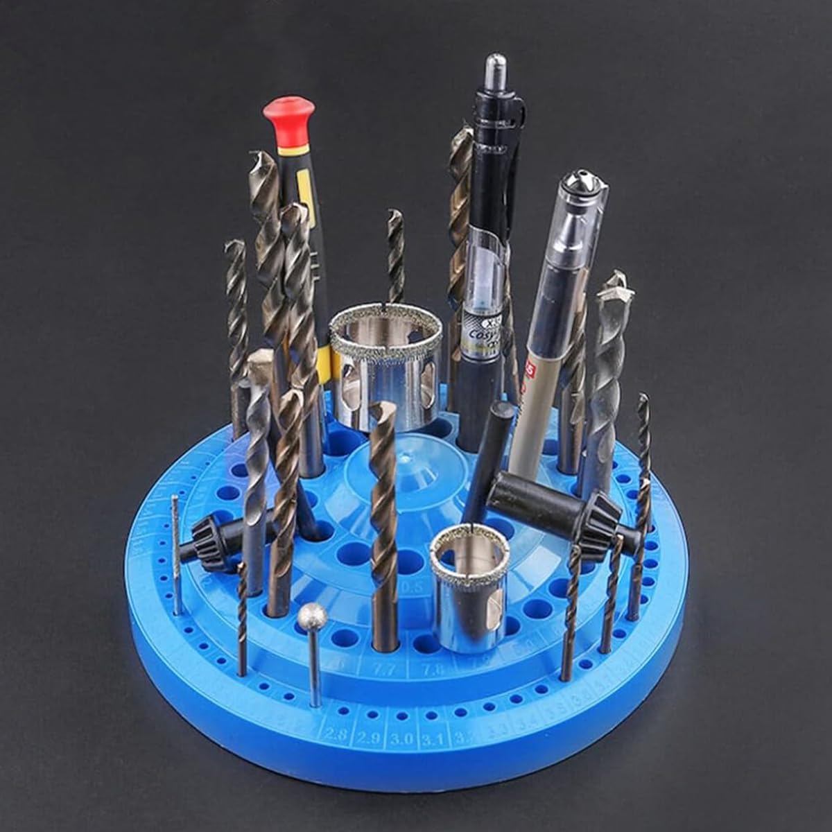 Serplex Drill Bits Station Holder with 100 Slots featuring 360° Rotating Design | Marked Organizer Stand