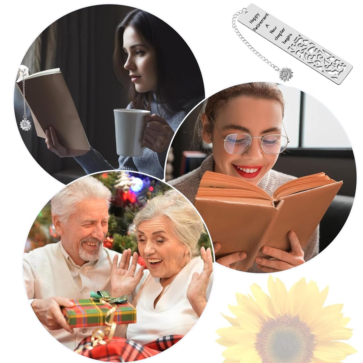 OFIFO Stainless Steel Metal Bookmark for Retirement Gifts with 5.11 in Floral Cutout and Sunflower Charm