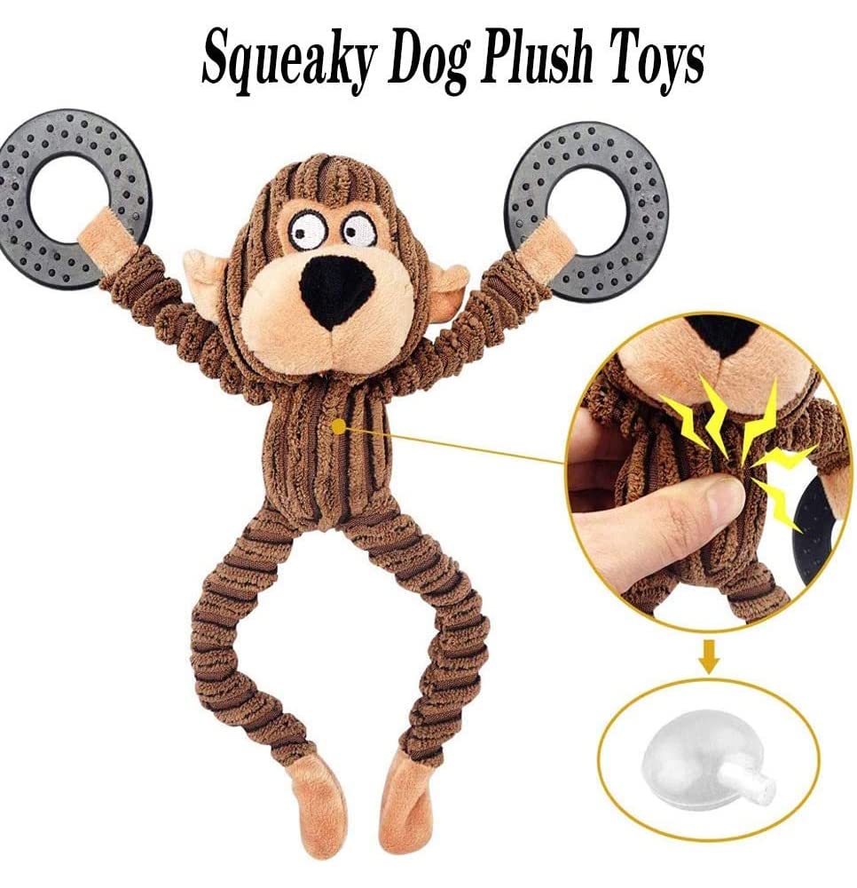 Qpets Puppy Toy Cute Fawn Natural Puppy Chew Toys Accessories for Teething Small Medium Dogs Durable Dog Chew Teether Toy Plush Cute Animals Pet Toy Dog Toys for Puppies(Monkey)