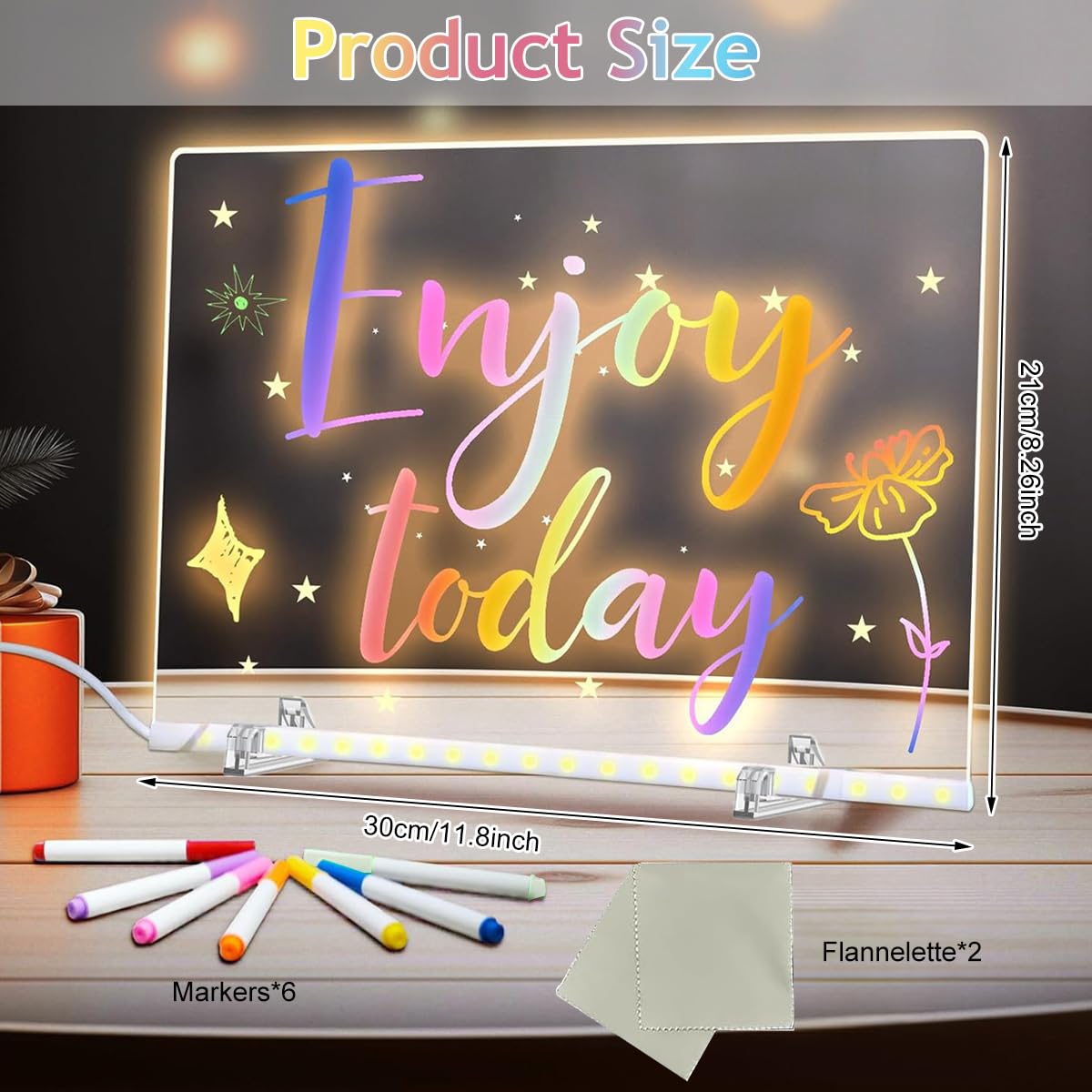 OFIFO LED Acrylic Writing Board for Home Office and Gifts featuring 7 Color Light 12x8 in