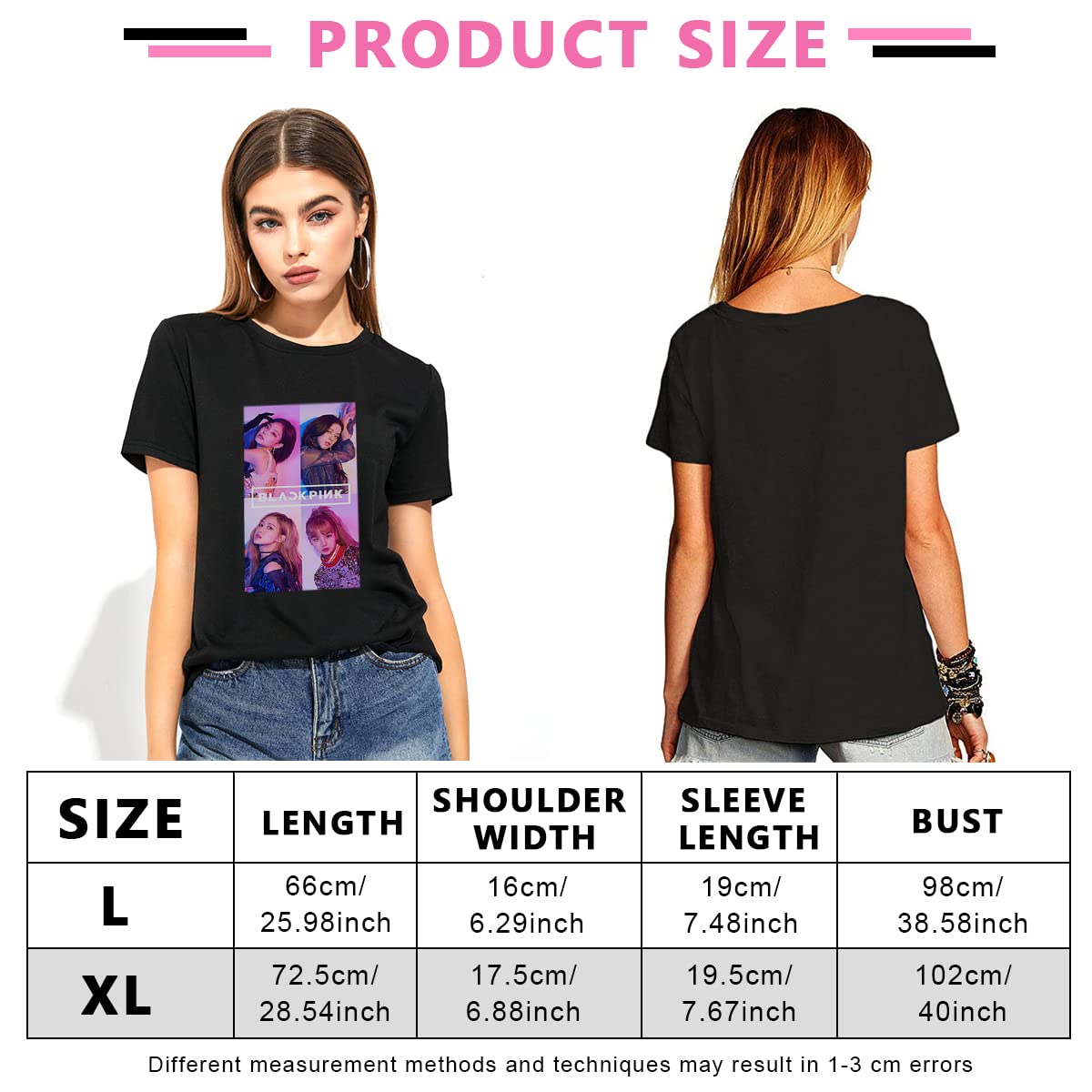 PALAY® Blackpink T Shirts for Women Summer Fashion T Shirt for Men, Cotton Blackpink Print Black Shirt for Fans, Solid Color Casual T-shirts - Size XL