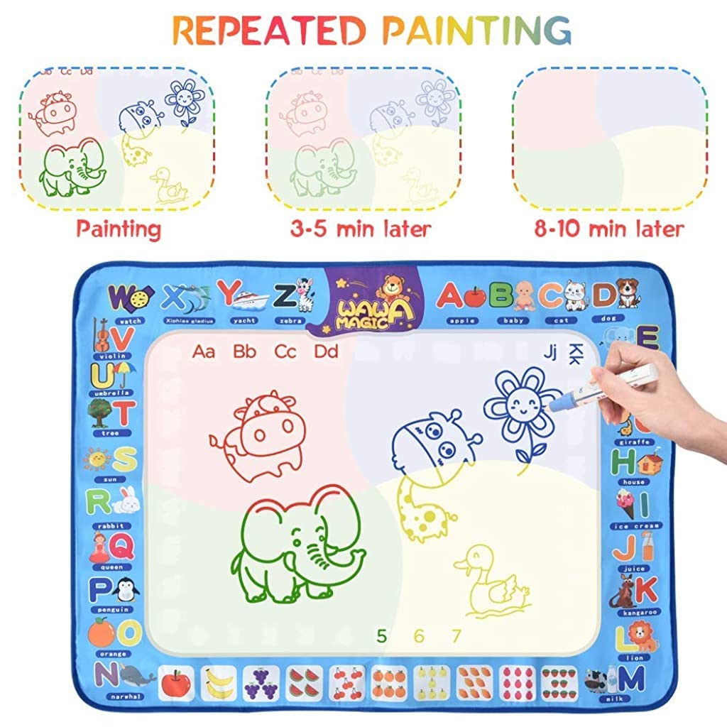 PATPAT® Water Doodle Mat 40 X 30 Inches Fruit Alphabet Magic Drawing with 3 Pens 8 Small EVA Template 4 Plastic 1 Roller Set Picture Album for Girls Boys Age 3-8 Birthday DIY Gifts