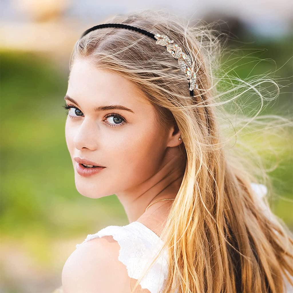 SANNIDHI Rhinestone Hairband for Women featuring Elastic Metal Hoop & Velvet Wrap | Non Slip Accessory for Daily Wear and Parties