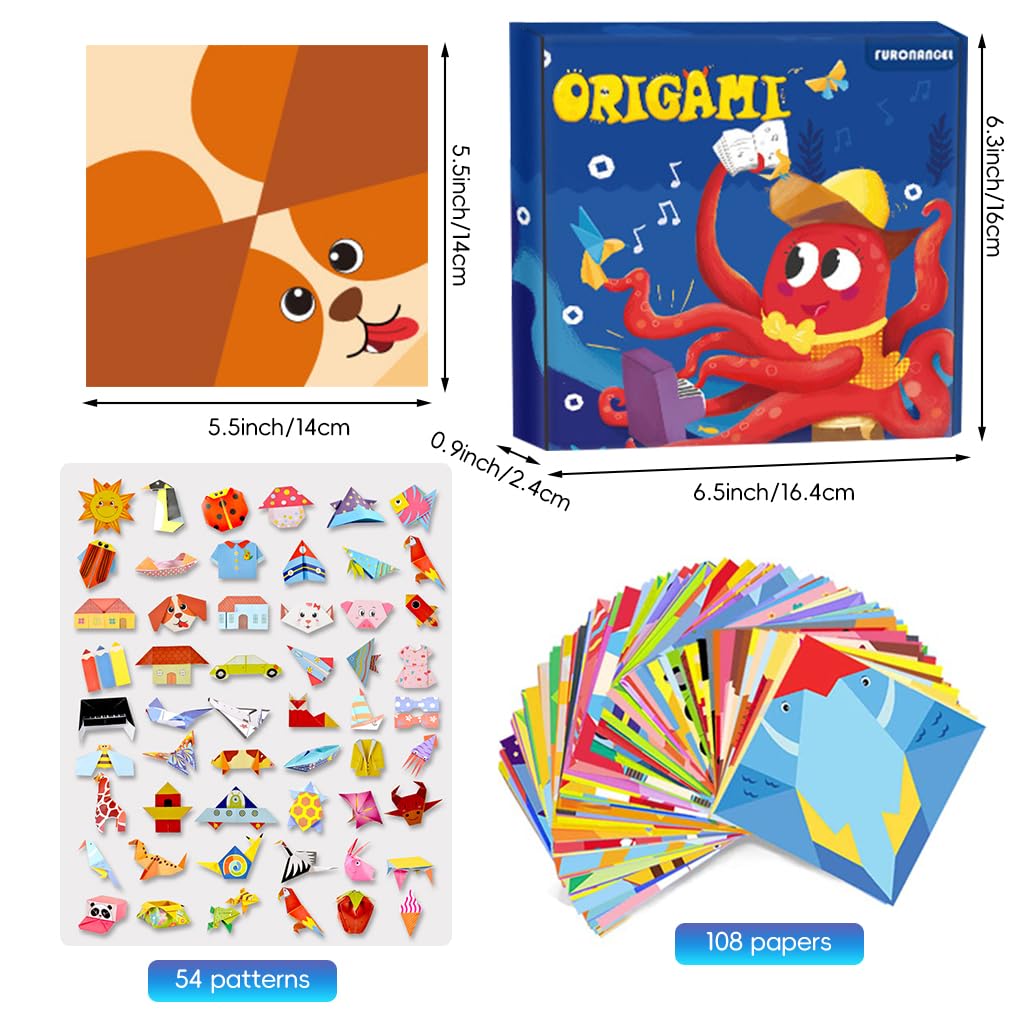 Zibuyu Origami Paper for DIY Crafts featuring 108 double side cartoon sheets 5.5 in square | ideal for kids and beginners