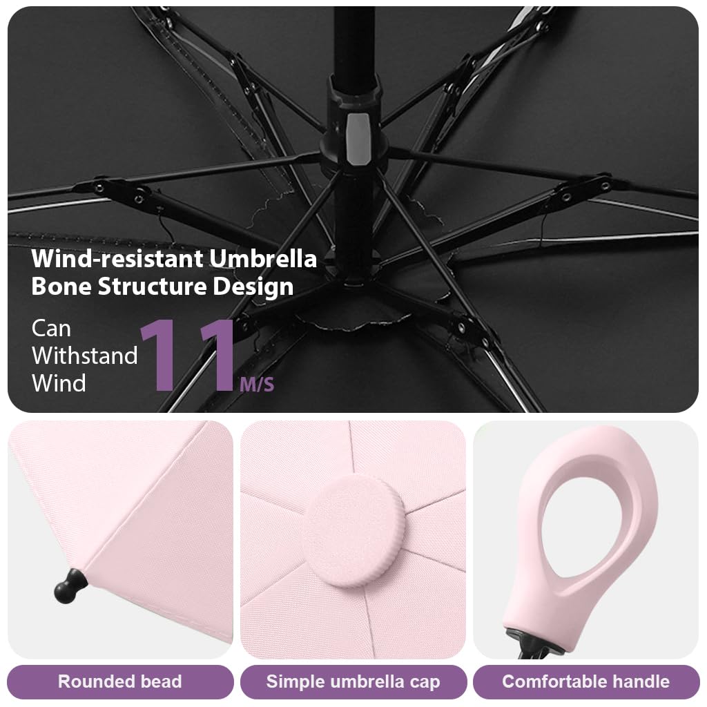 PALAY Mini Sun Umbrella for Travel with 6 Strong Ribs and Rubberized Loop Handle | UPF 50+ Protection