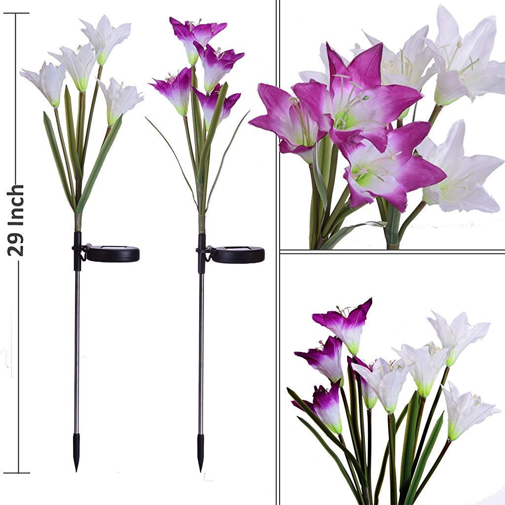 Supvox Outdoor Solar Garden Flower Lights, 2 Pack Solar Powered Lights with 8 Lily Flowers, Multi-Color Changing Decorative Underground Lights for Garden, Patio, Backyard (Purple and White)