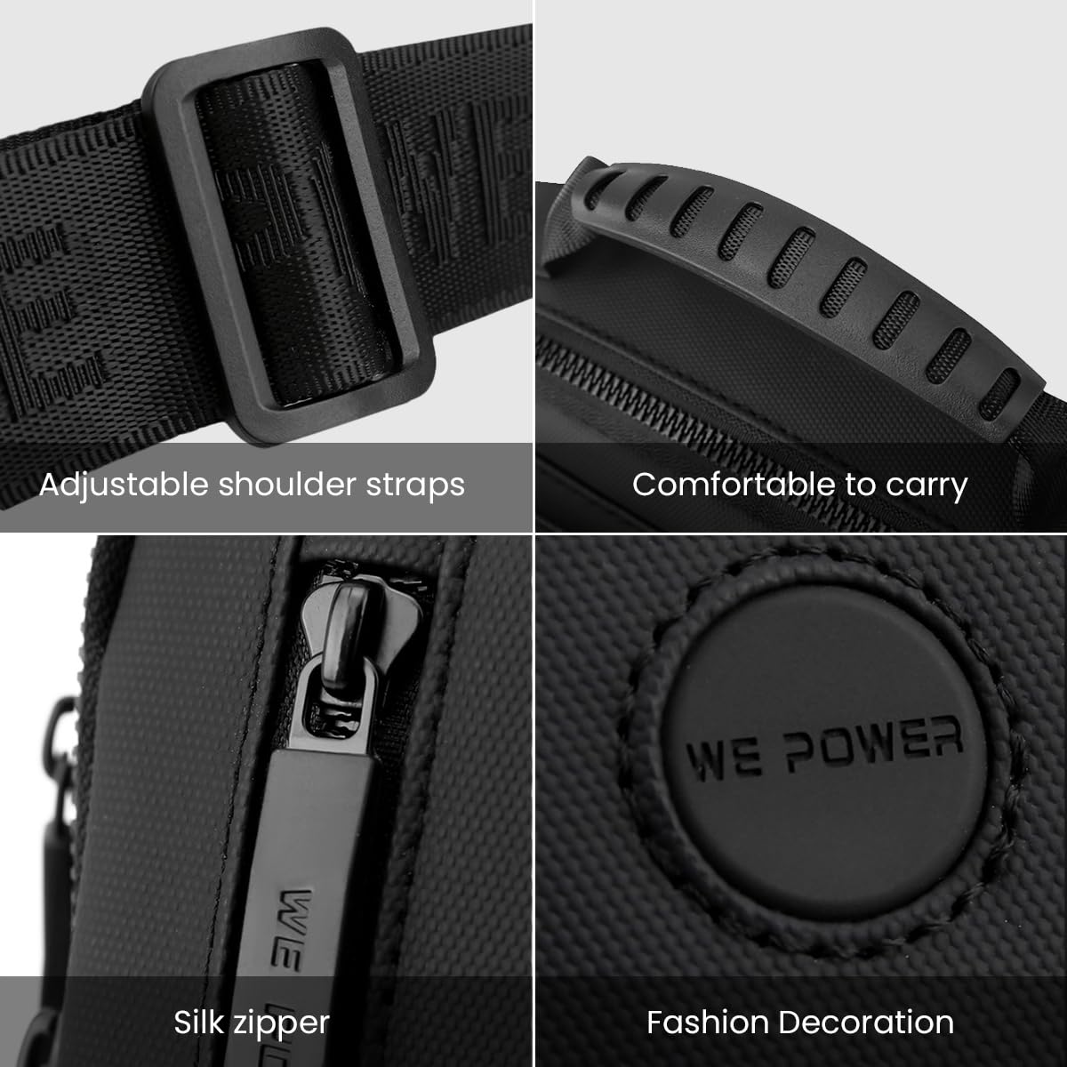 Venzina Sling Bag for Men featuring 20×10×25 cm storage and adjustable strap | Black Nylon