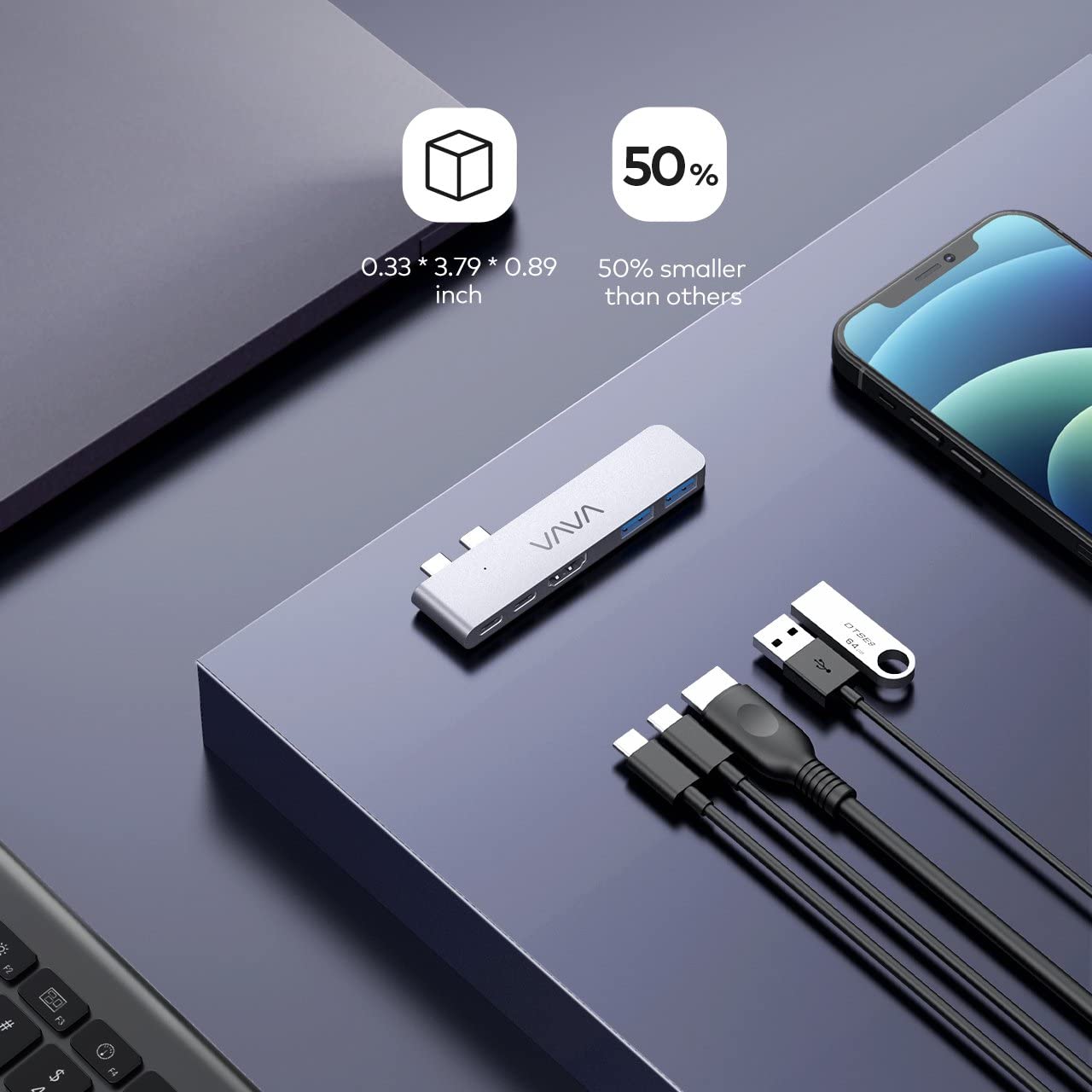 Verilux® USB C Thunderbolt 3.0 Hub for MacBook, 5 in 2 USB C HUB with 100W PD, USB-C Data Port, 5K@60Hz HDMI Port,2 USB-A Ports for MacBook Air 2020/2019/2018,MacBook Pro 2020/2019/2018/2017/2016.